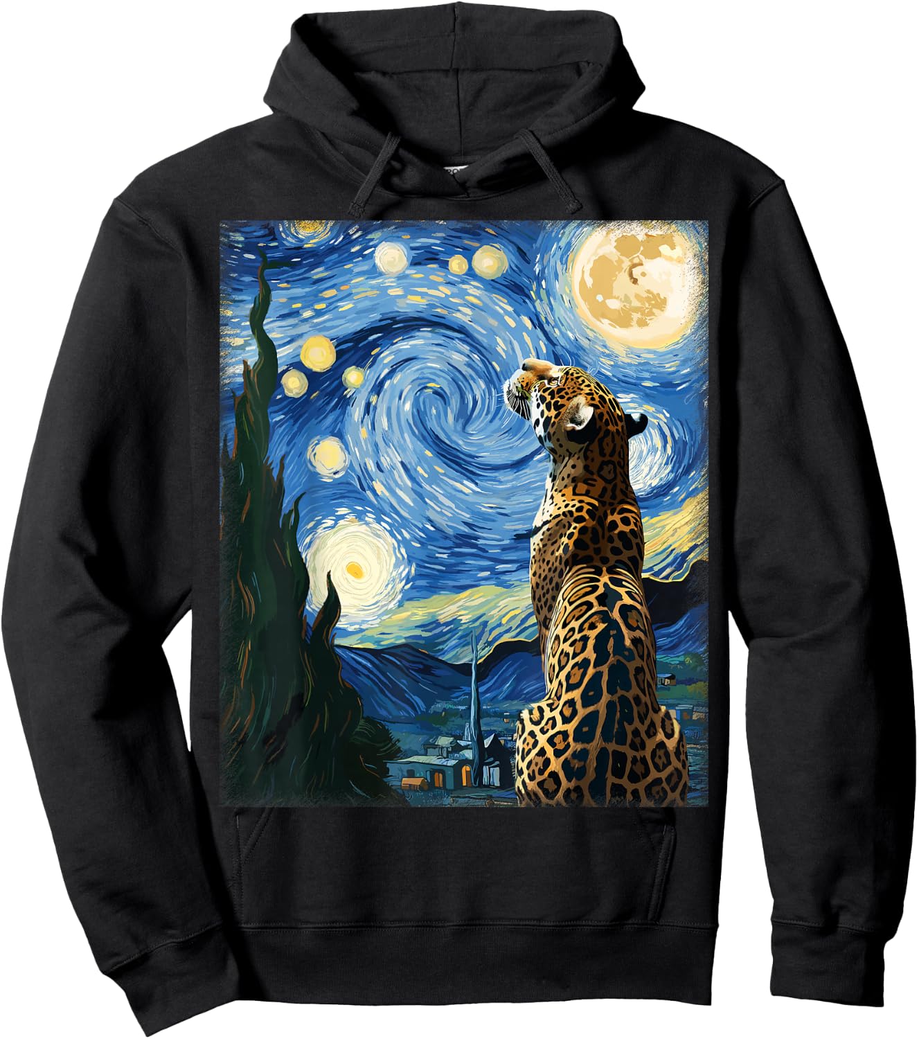 Artistic Jungle Animal Van Gogh Style Starry Night Jaguar Hoodie - Hoodie | Black