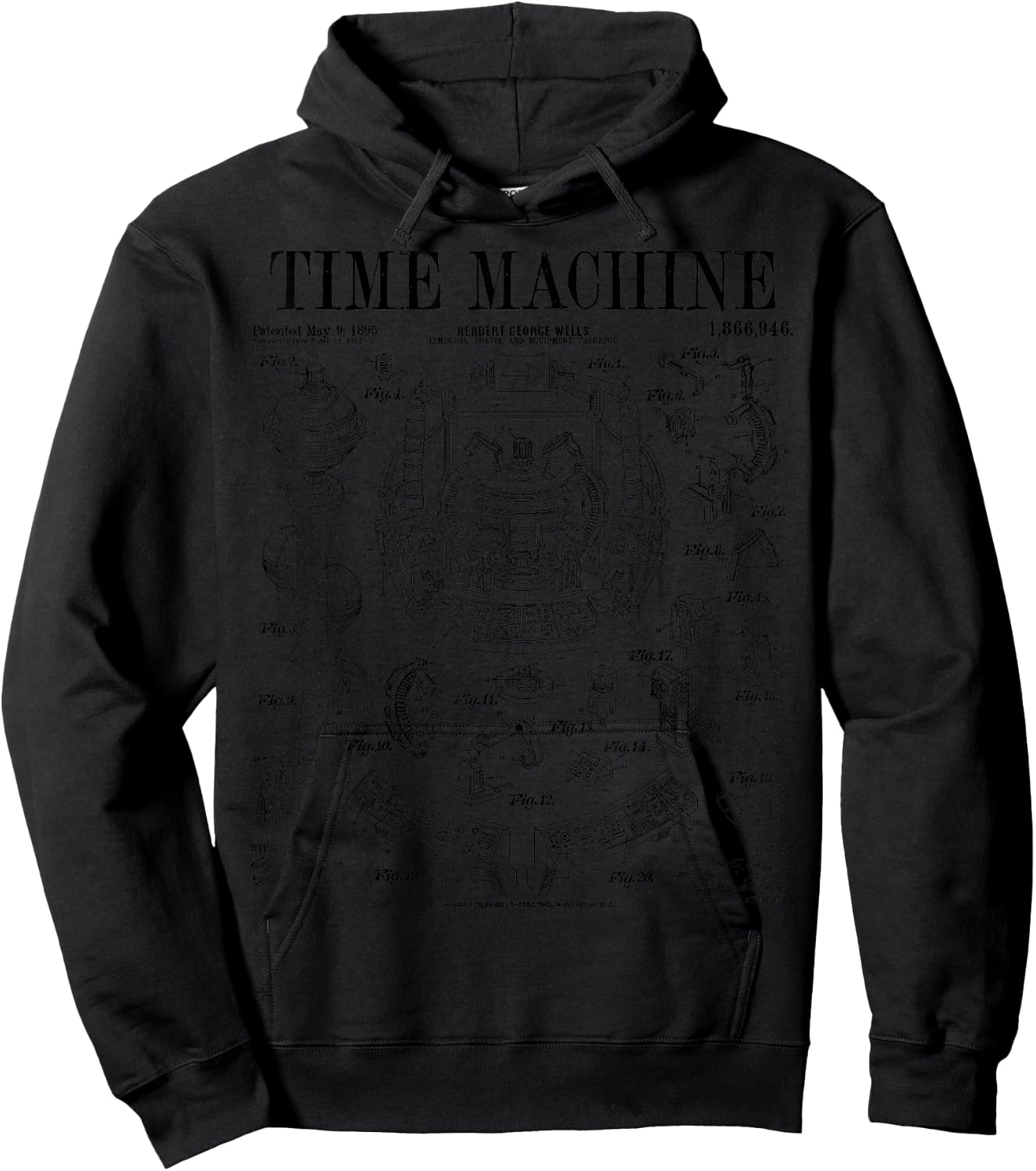 Time Machine Vintage Brevet Drôle Science Fiction HG Wells Hoodie - Hoodie | Black