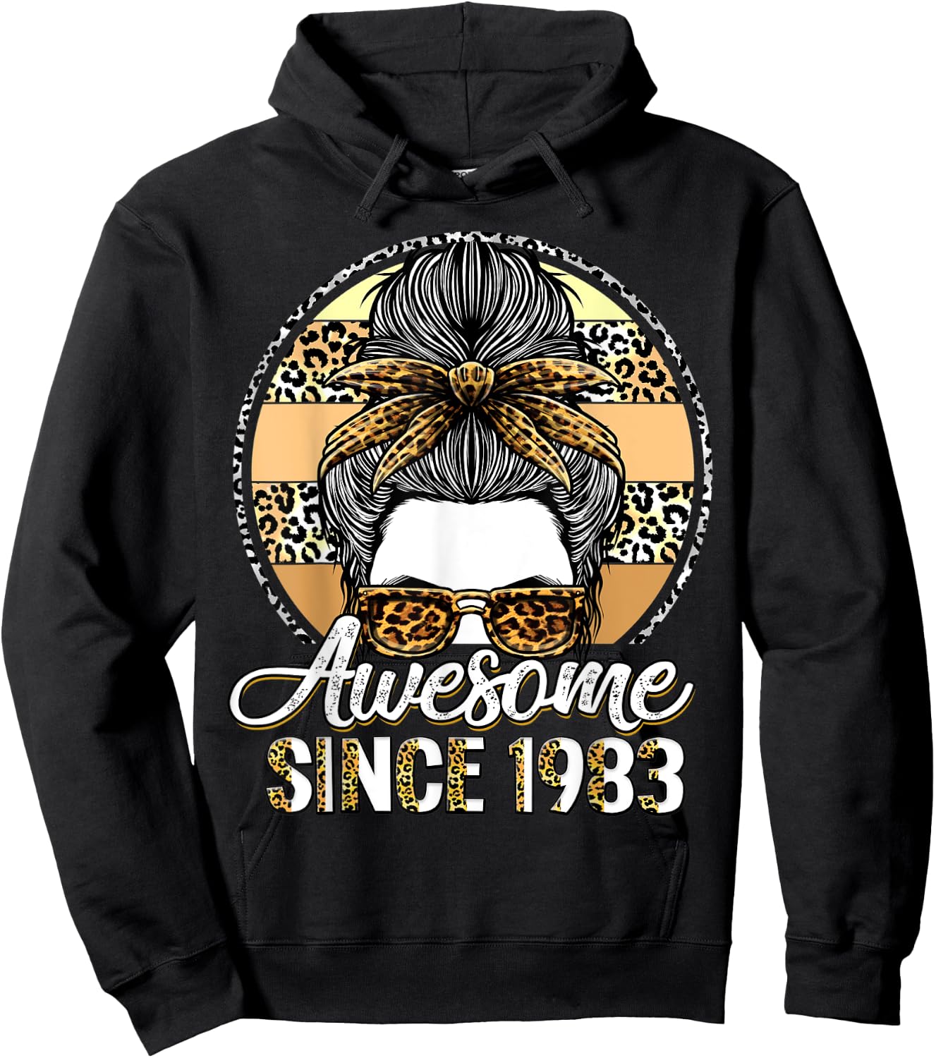 Awesome since 1983 40 Years Old Messy Bun Leopard Hoodie - Hoodie | Black