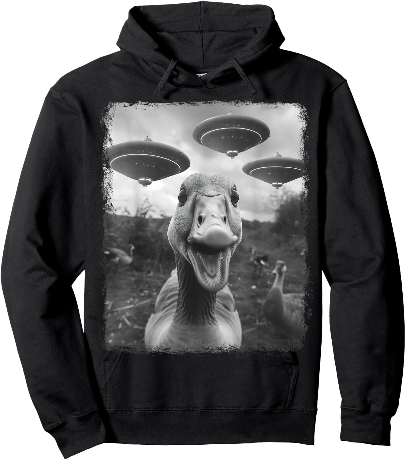 Goose Geese Duck UFO Alien Extraterrestrial Selfie Hoodie - Hoodie | Black