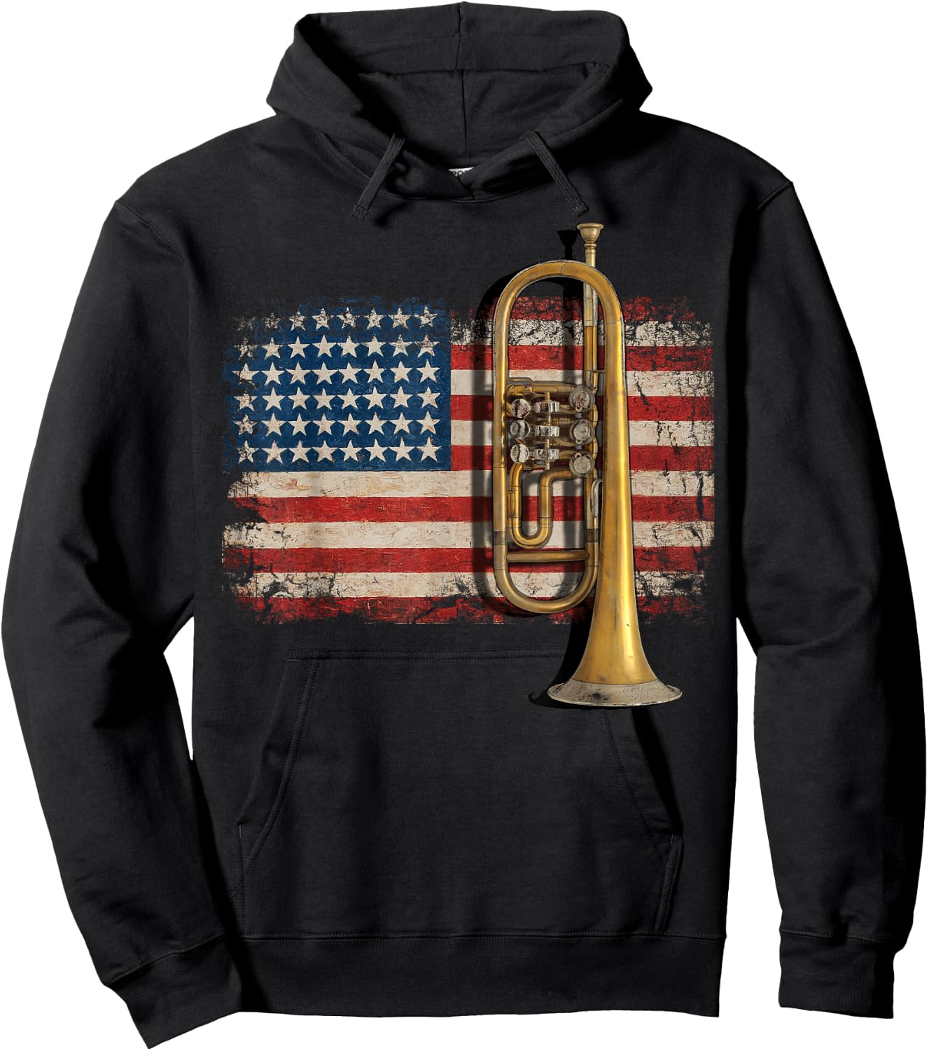 Trumpet USA American Flag Jazz Music Vintage Men Hoodie - Hoodie | Black