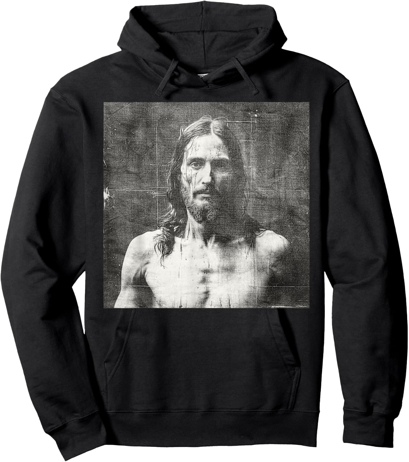 Vintage Jesus Christ Face Jesus Shroud Of Turin Distressed Hoodie - Hoodie | Black