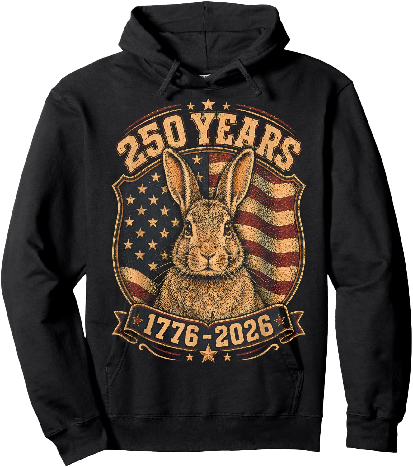 250th Anniversary USA 2026 American Flag Patriotic Rabbit Hoodie - Hoodie | Black