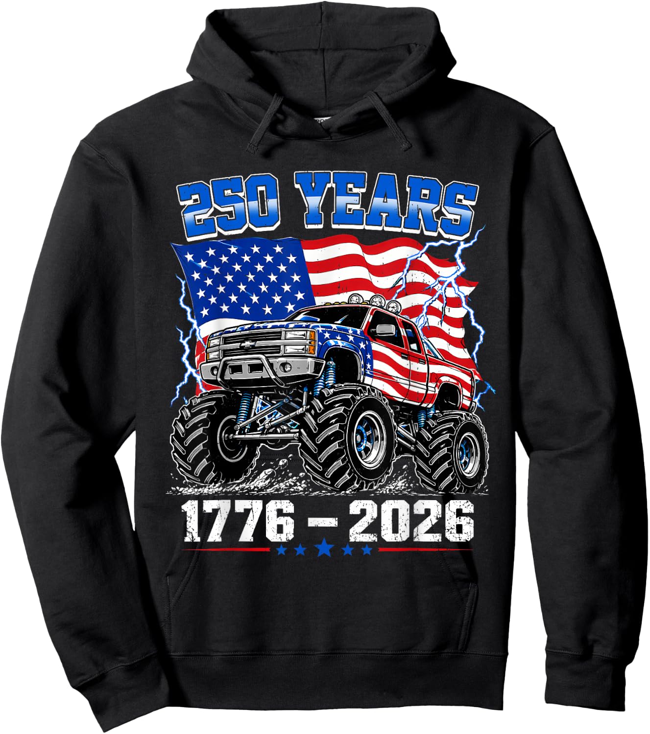 America 250th Patriotic USA Monster Truck 4th of July Kids Hoodie - Hoodie | Black