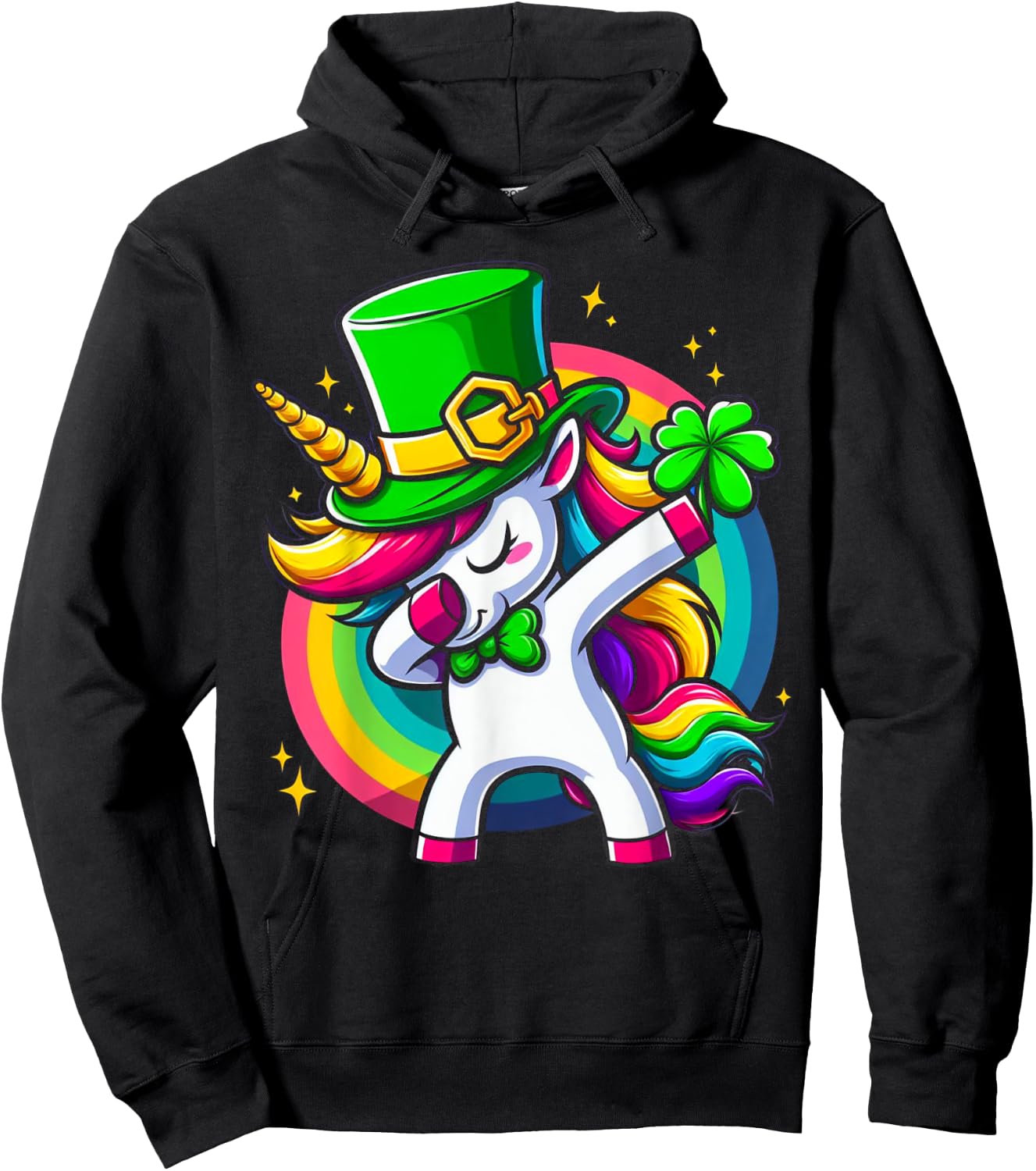 St Patricks Day Girls Dabbing Unicorn Leprechaun Lepricorn Hoodie - Hoodie | Black