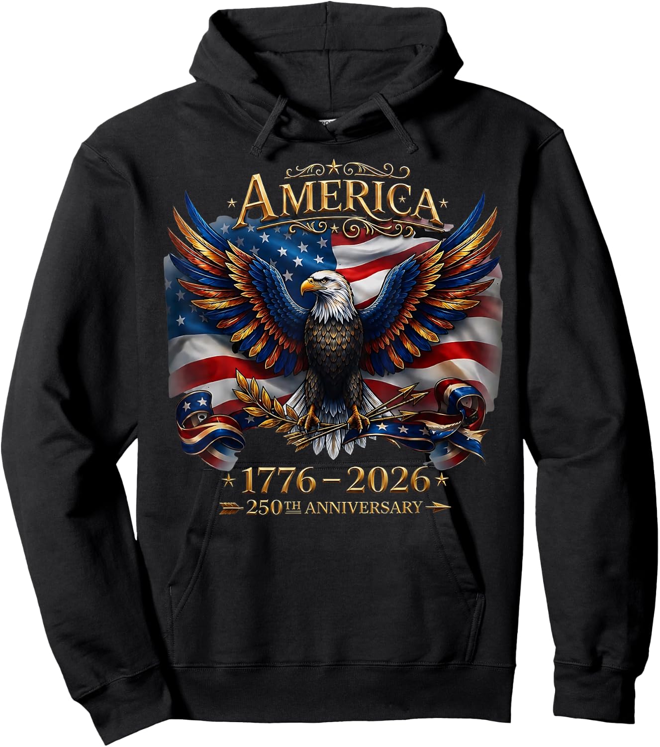 250th Anniversary USA 1776 2026 Patriotic Eagle 4th of July Hoodie - Hoodie | Black
