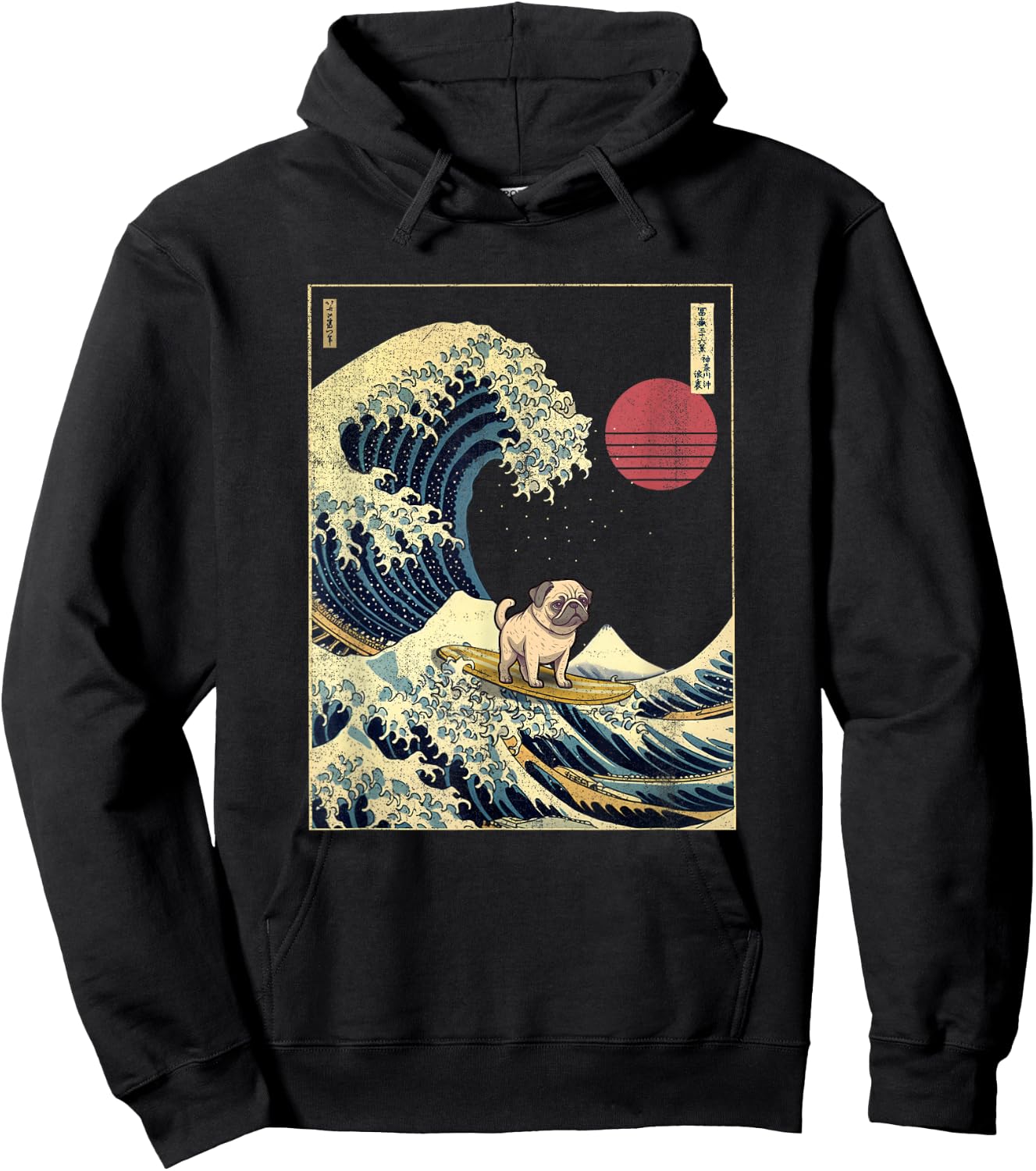 Mops Japanischer Kanagawa Wave Funny Surf Dog Hoodie - Hoodie | Black