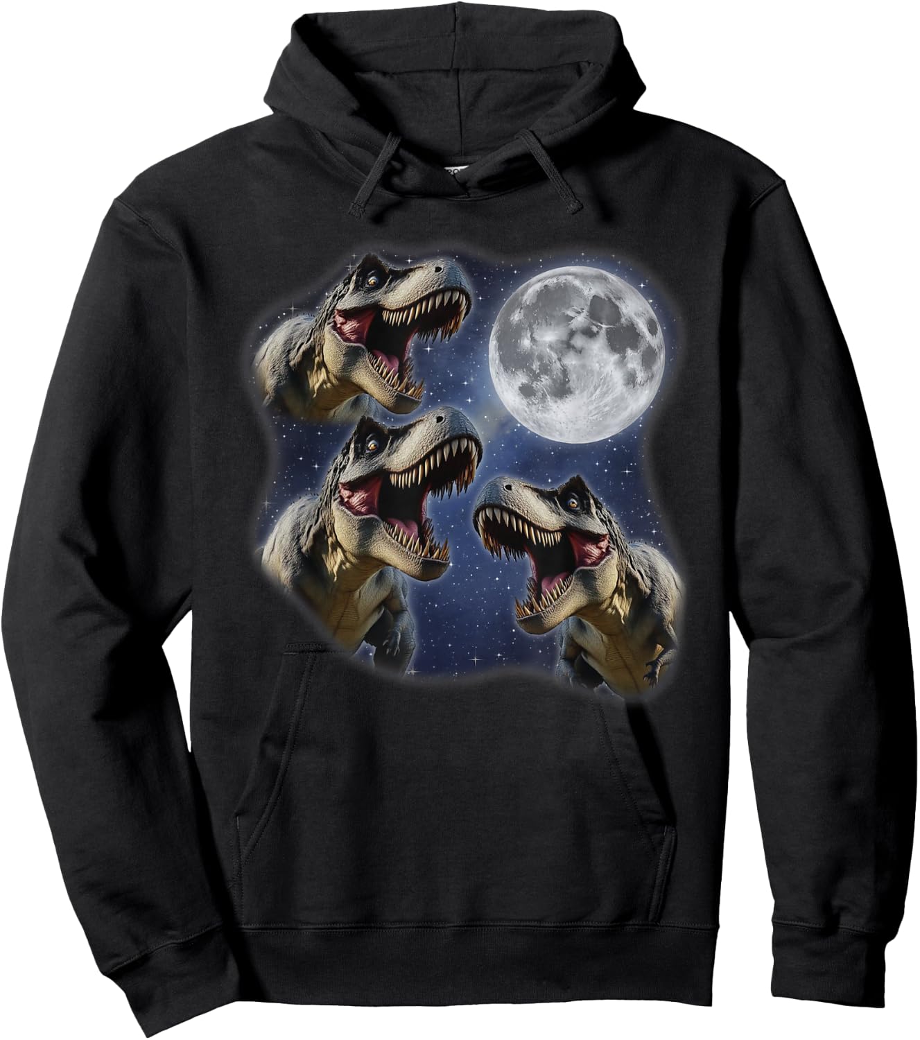 Three T-Rex Moon 3 Howling At Moon Funny Weird Cursed Hoodie - Hoodie | Black
