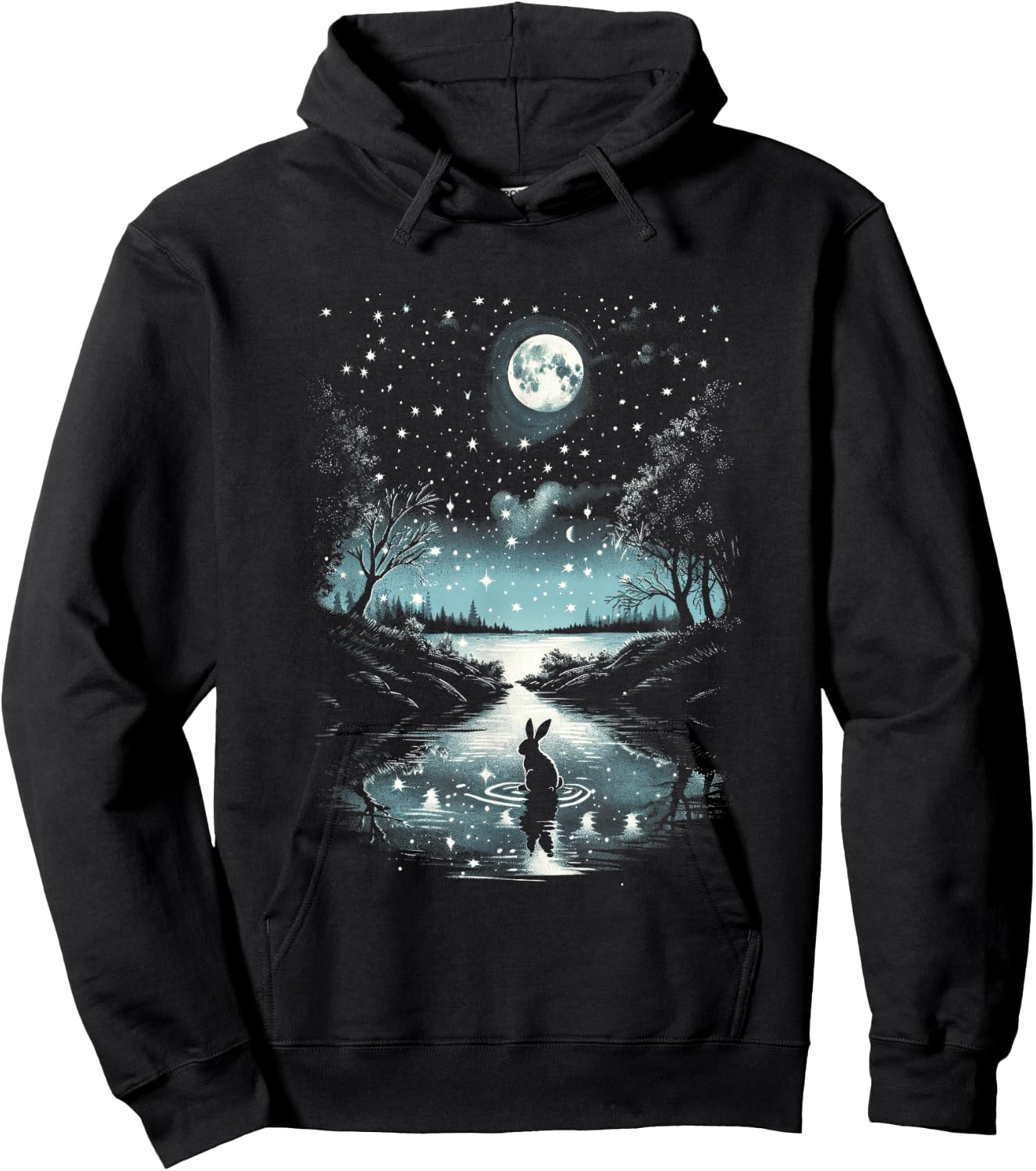 Serene Moonlit Bunny Moon Rabbit Night Sky Hoodie - Hoodie | Black