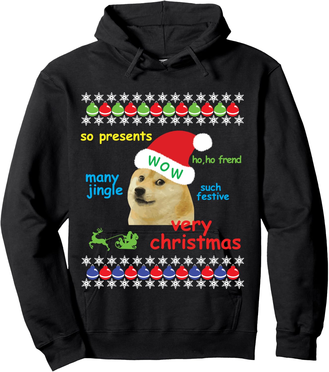 Ugly Sweater Christmas Doge Meme Shirt | Santa Shiba Inu Dog Hoodie - Hoodie | Black