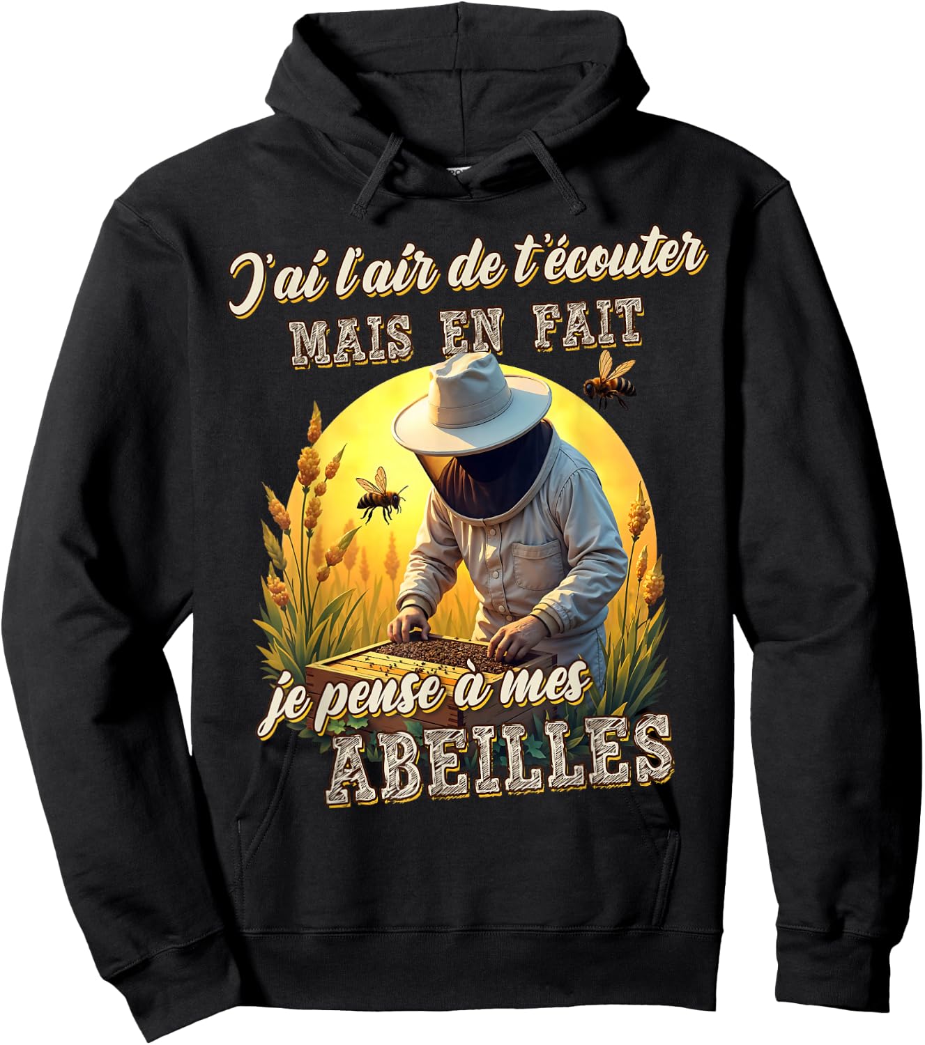 Funny Beekeeper Gift Je pensse à mes abeilles , Black, S Hoodie - Hoodie | Black