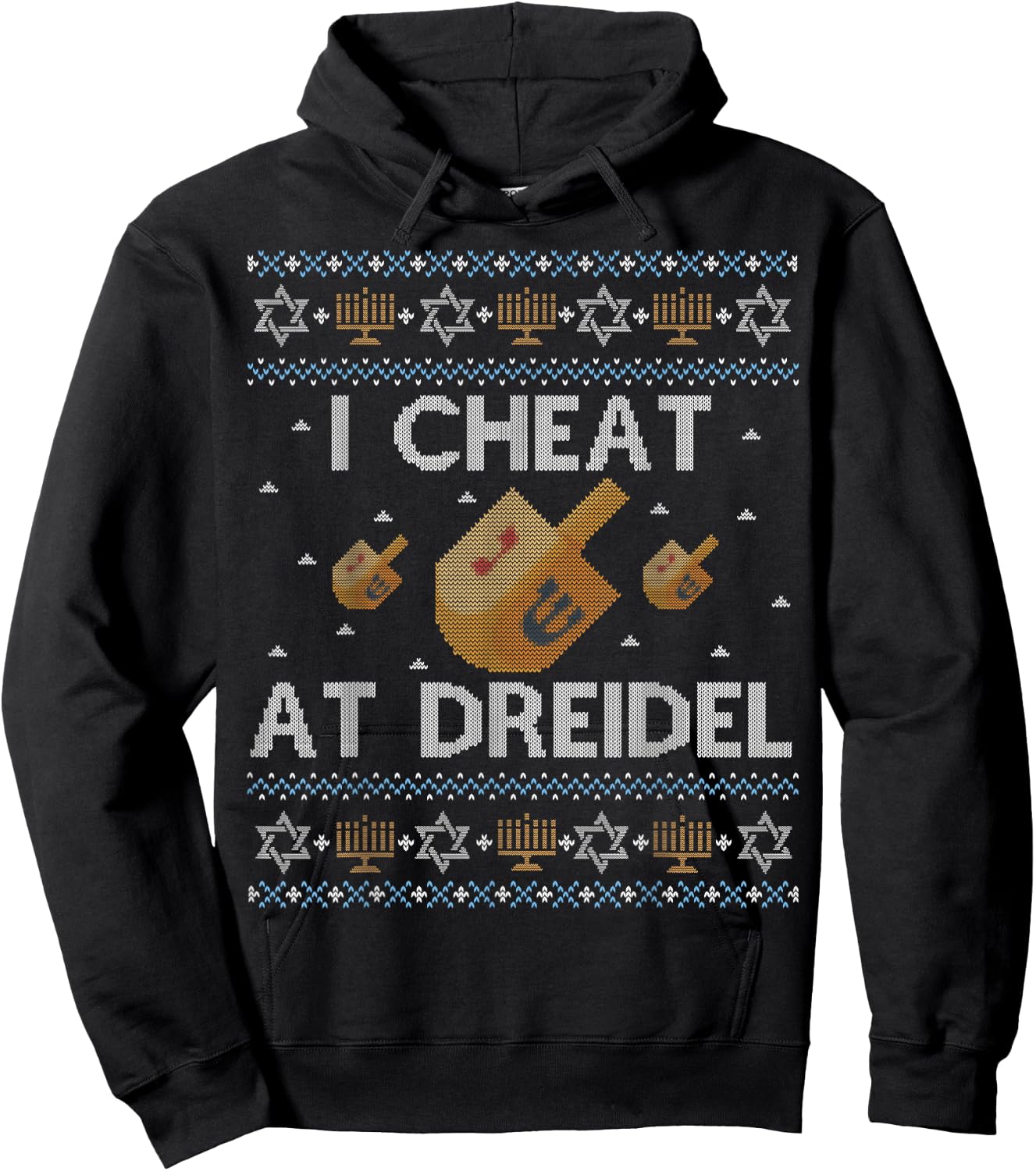 Funny Ugly Hanukkah Sweater Shirt, I Cheat at Dreidel gift Hoodie - Hoodie | Black