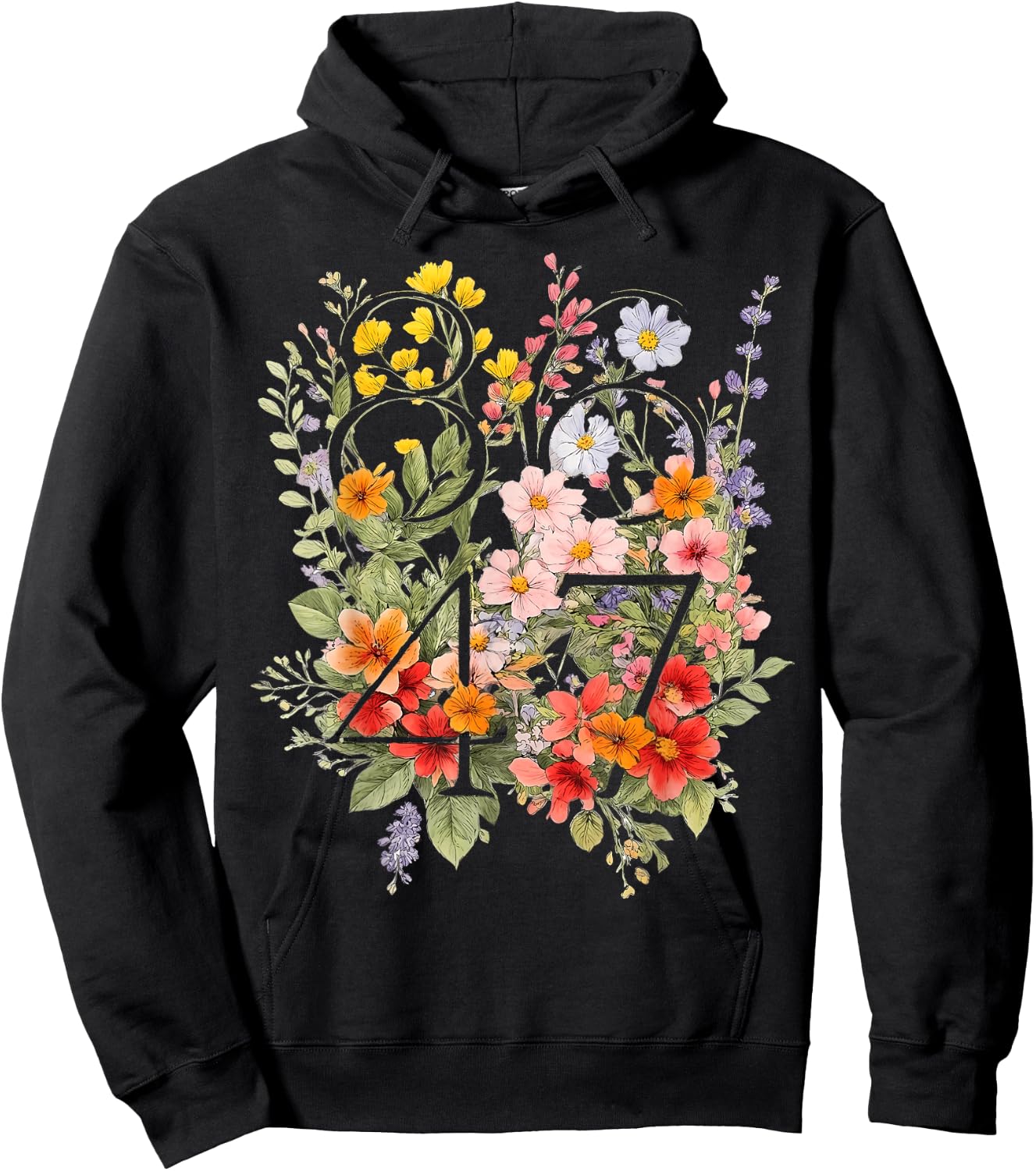 Retro Vintage 86 47 Flower Hoodie - Hoodie | Black