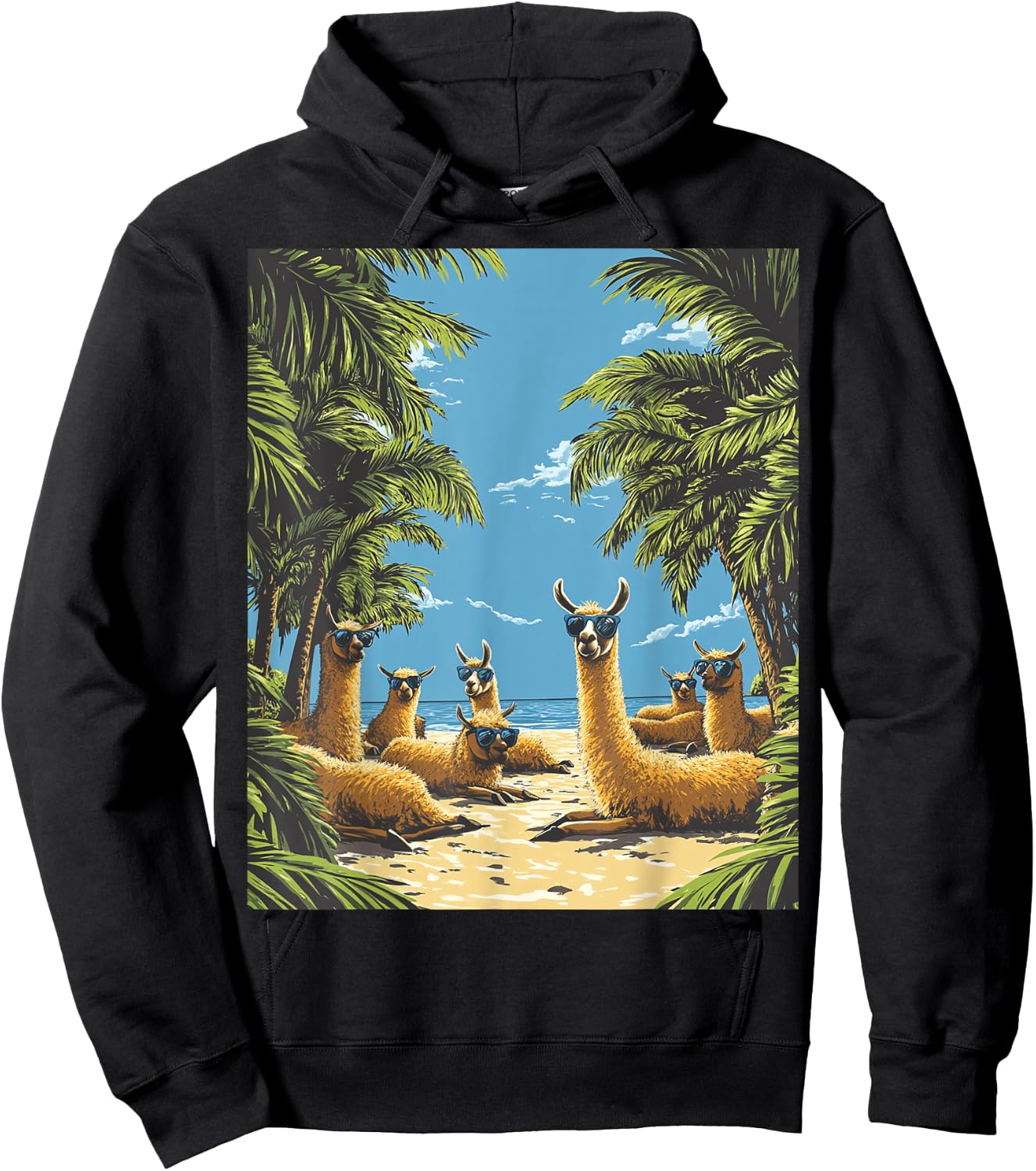 Funny Llamas Lounging On Beach Hoodie - Hoodie | Black