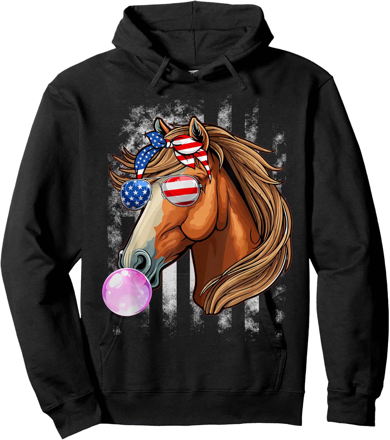 Horse Lovers Racers USA Flag 4th Of July Patriotic Girls Hoodie - Hoodie | Black