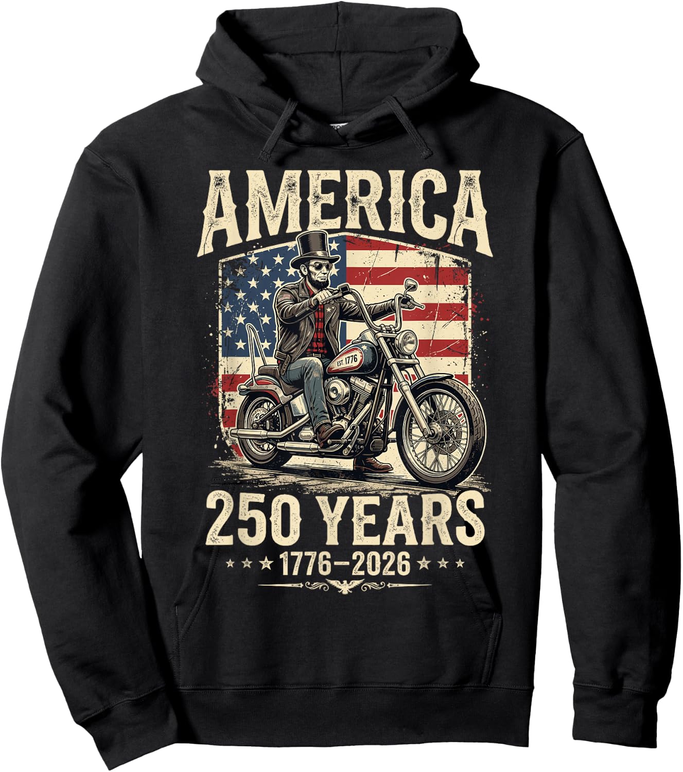 America 250 Years Freedom Abraham Lincoln Riding Motorcycle Hoodie - Hoodie | Black