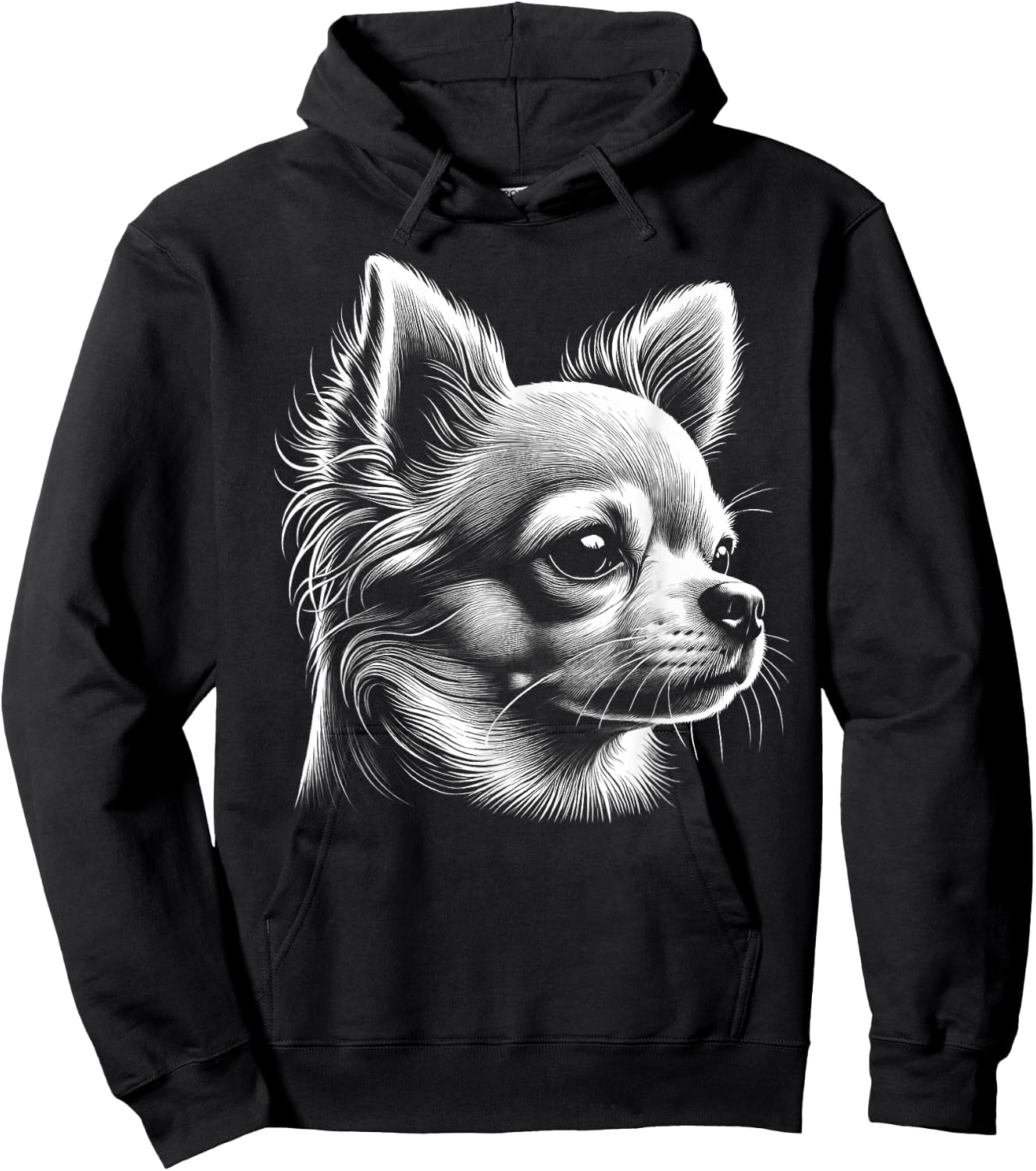 Cute Chihuahua - Head Portrait in Drawing Style , black Hoodie - Hoodie | Black