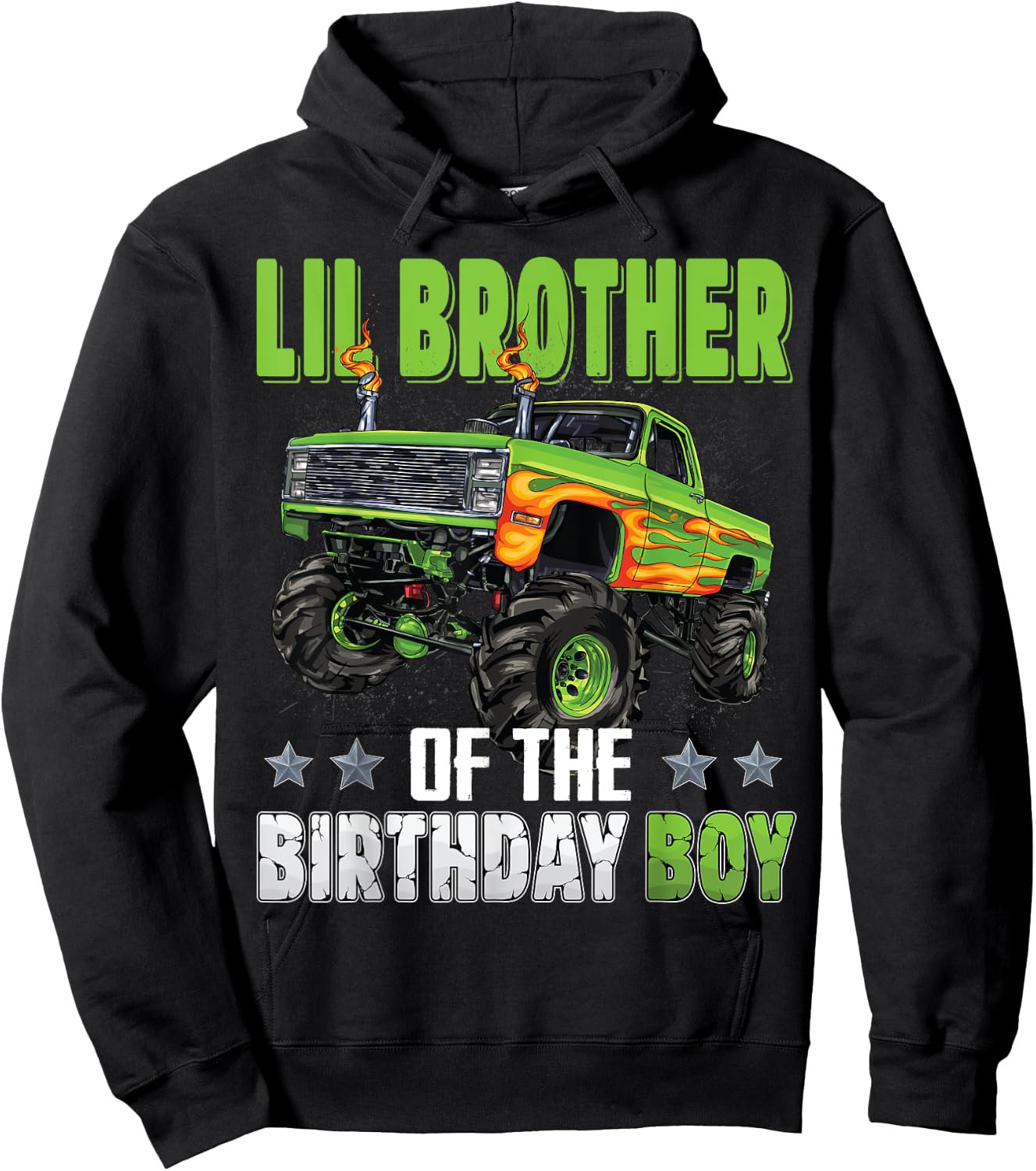 Lil Brother of Birthday Boy Monster Truck Family Matching Hoodie - Hoodie | Black