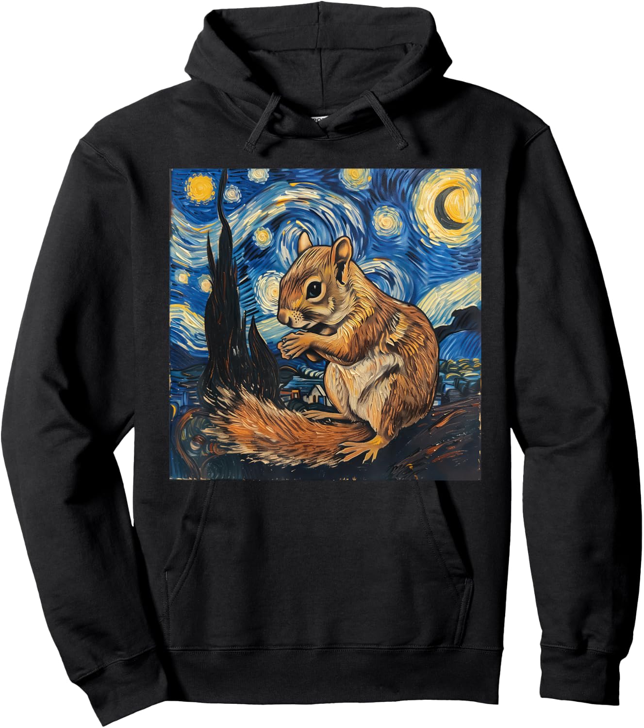 Squirrel Van Gogh Style Starry Night Hoodie - Hoodie | Black