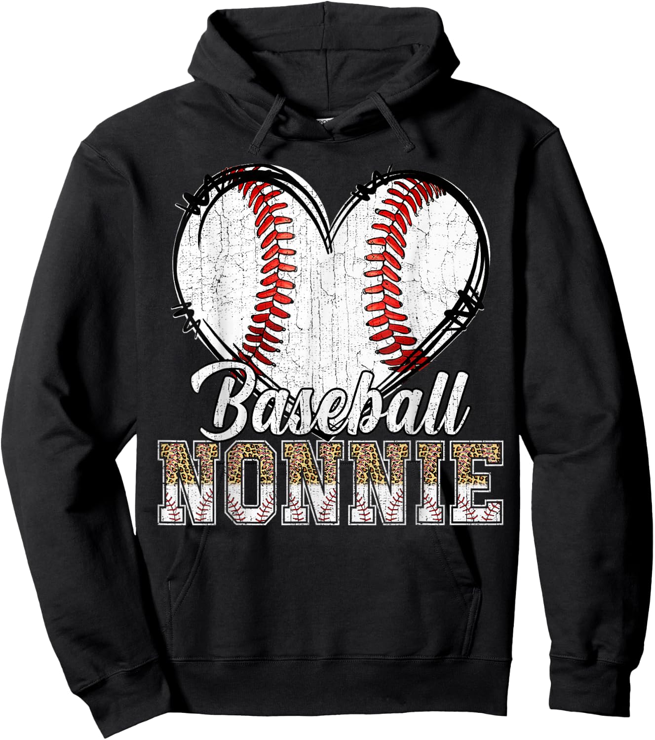 Softball Baseball Nonnie Heart Leopard Print Mother's Day Hoodie - Hoodie | Black