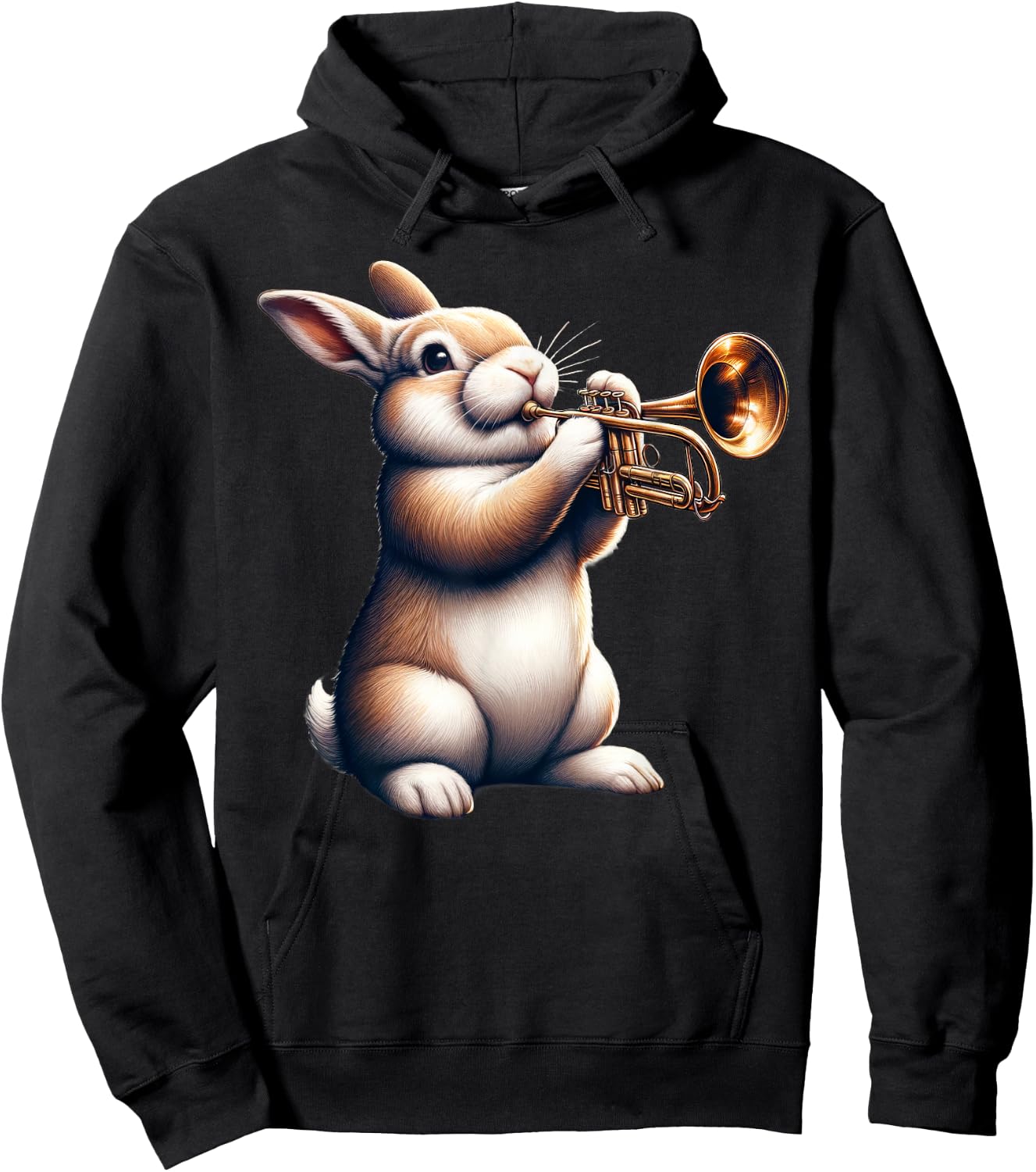 Cute Rabbit Bunny Playing Trumpet Rabbits Musician Music Hoodie - Hoodie | Black