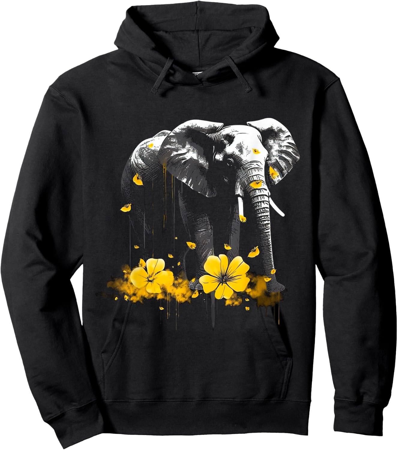 Elephant Animal - Artificial Flowers Elephant Hoodie - Hoodie | Black