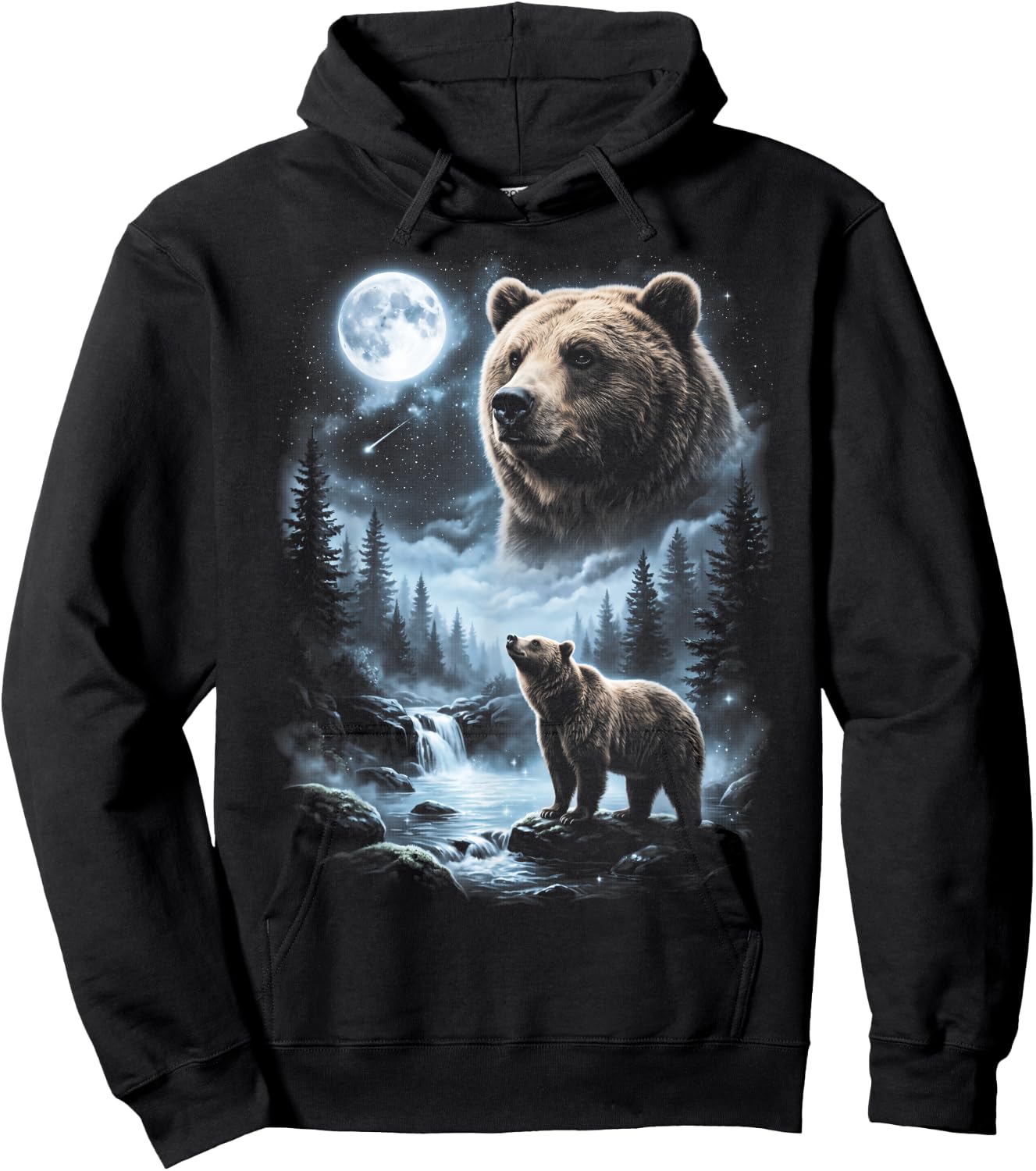 Grizzly Bear Howling at Moon 90's Retro Hoodie - Hoodie | Black