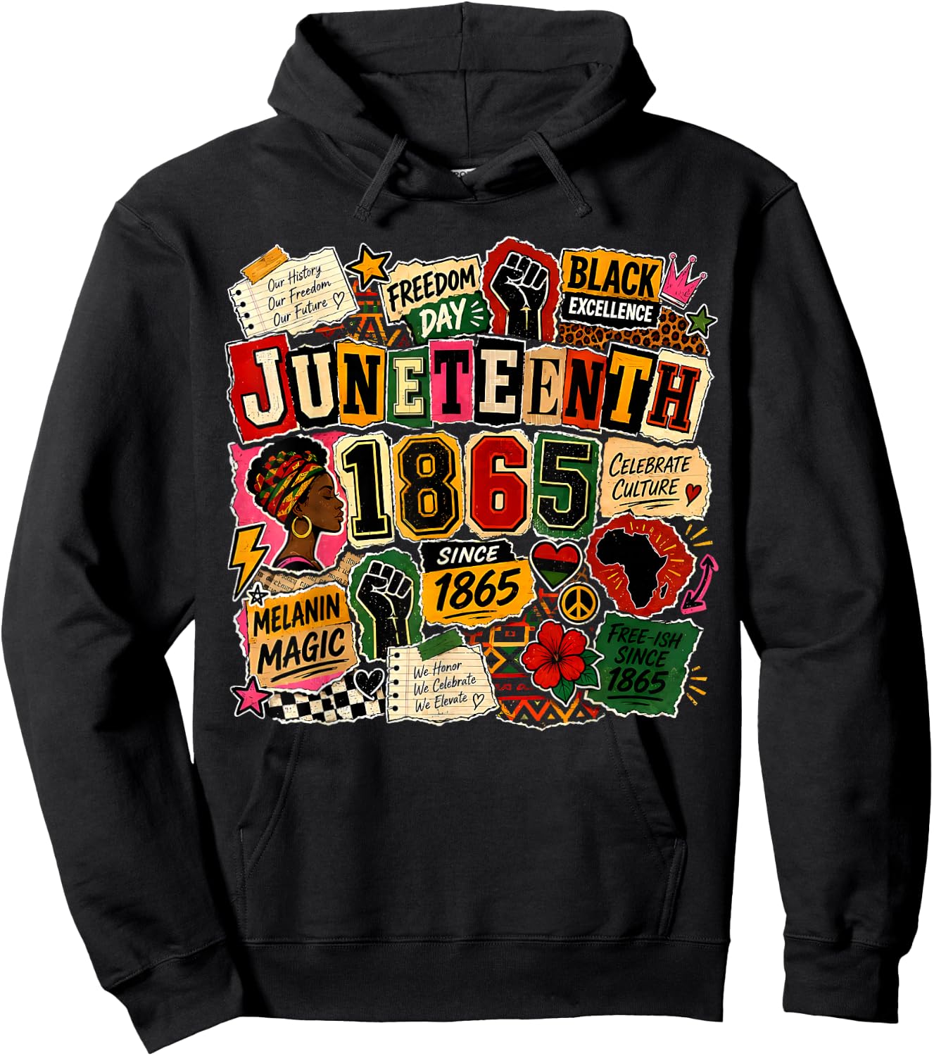 Juneteenth Freeish 1865 Afro Woman Africa Map Freedom Day Hoodie - Hoodie | Black