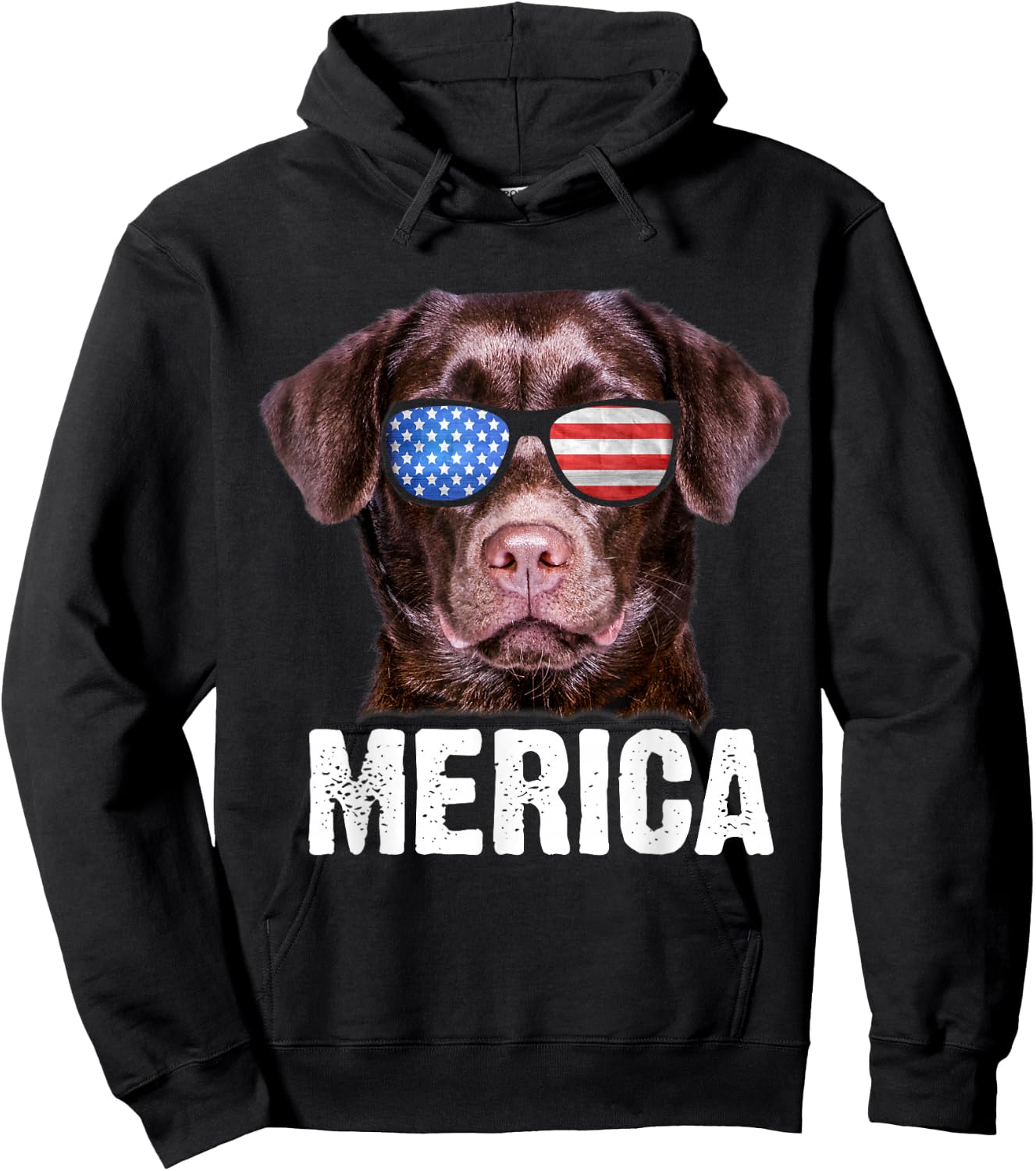 Chocolate Lab USA 4th July American Flag Labrador Hoodie - Hoodie | Black