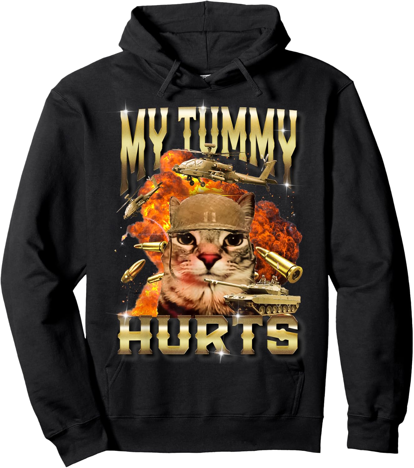 My Tummy Hurts Cat Meme Bootleg Funny Hoodie - Hoodie | Black