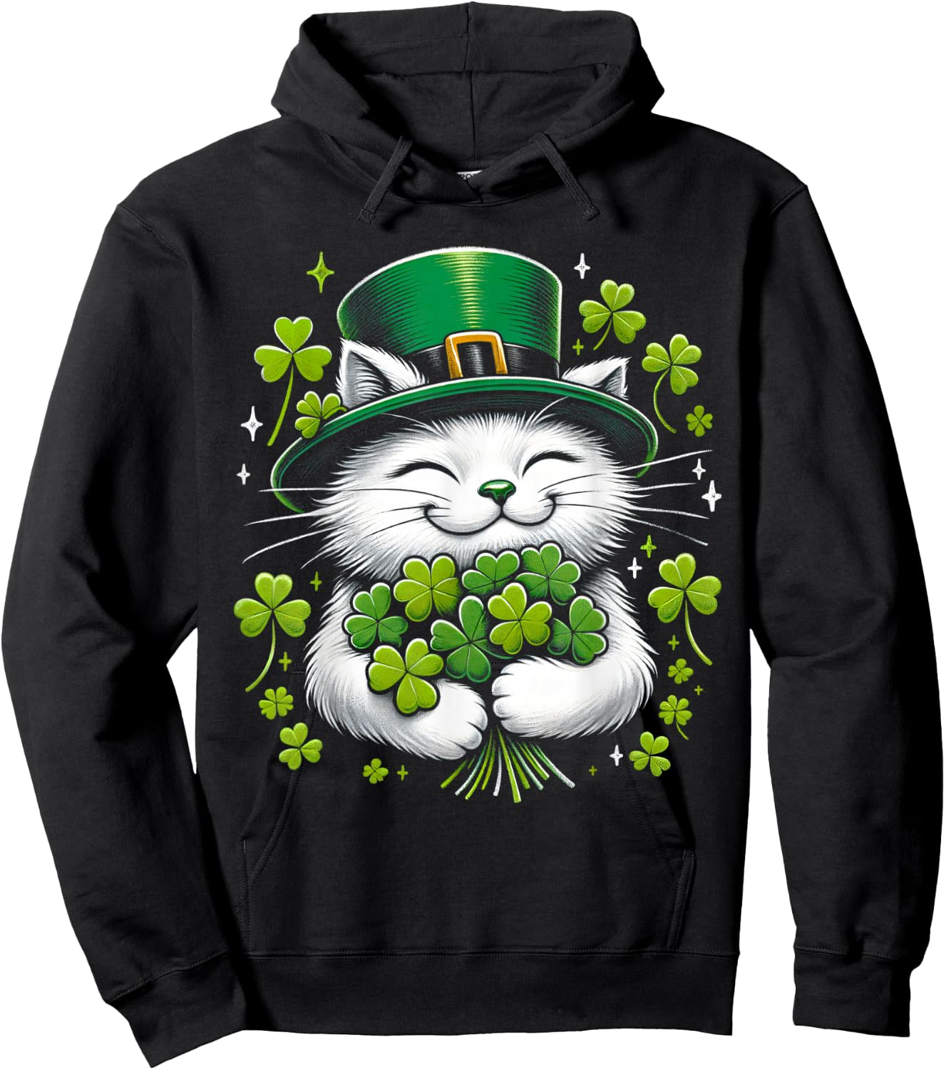 Cat Leprechaun Clover St. Patricks Day Women's Girls' , black, S Hoodie - Hoodie | Black