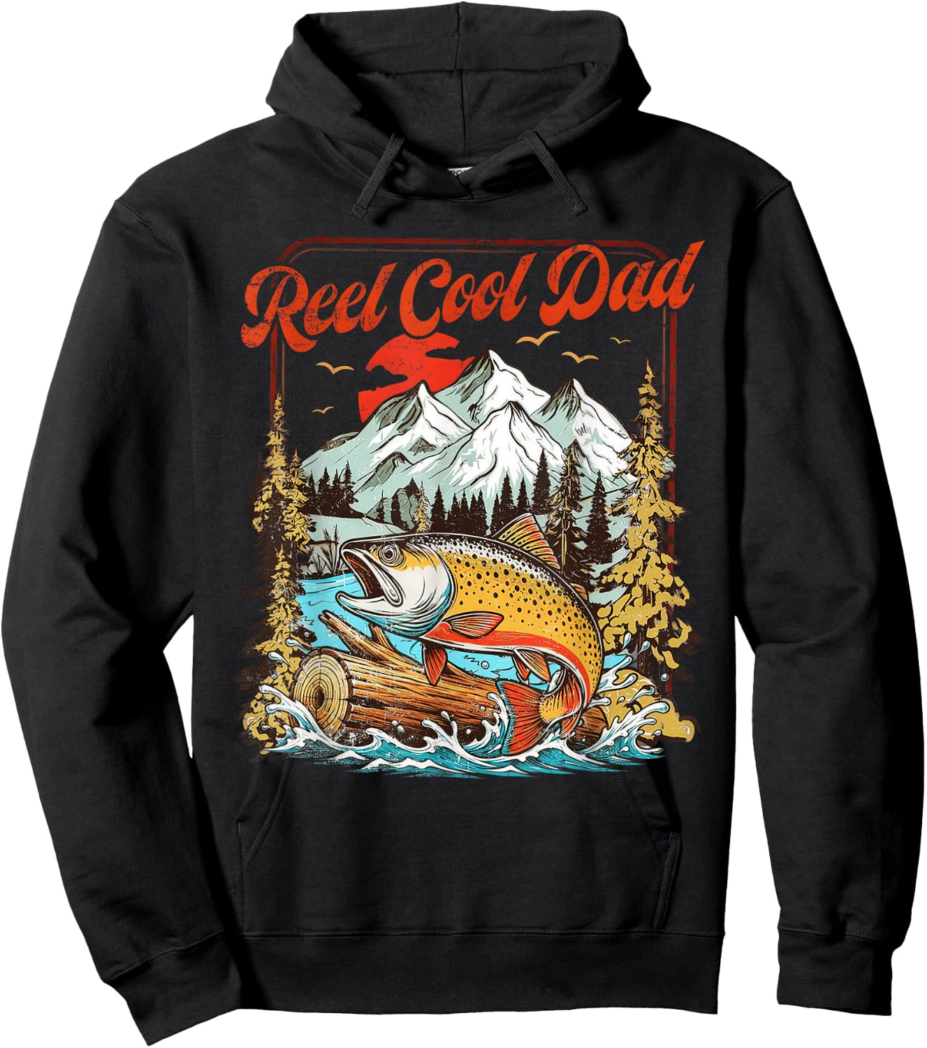 Reel Cool Dad Trout Fishing Vintage Outdoor Art Father's Day Hoodie - Hoodie | Black