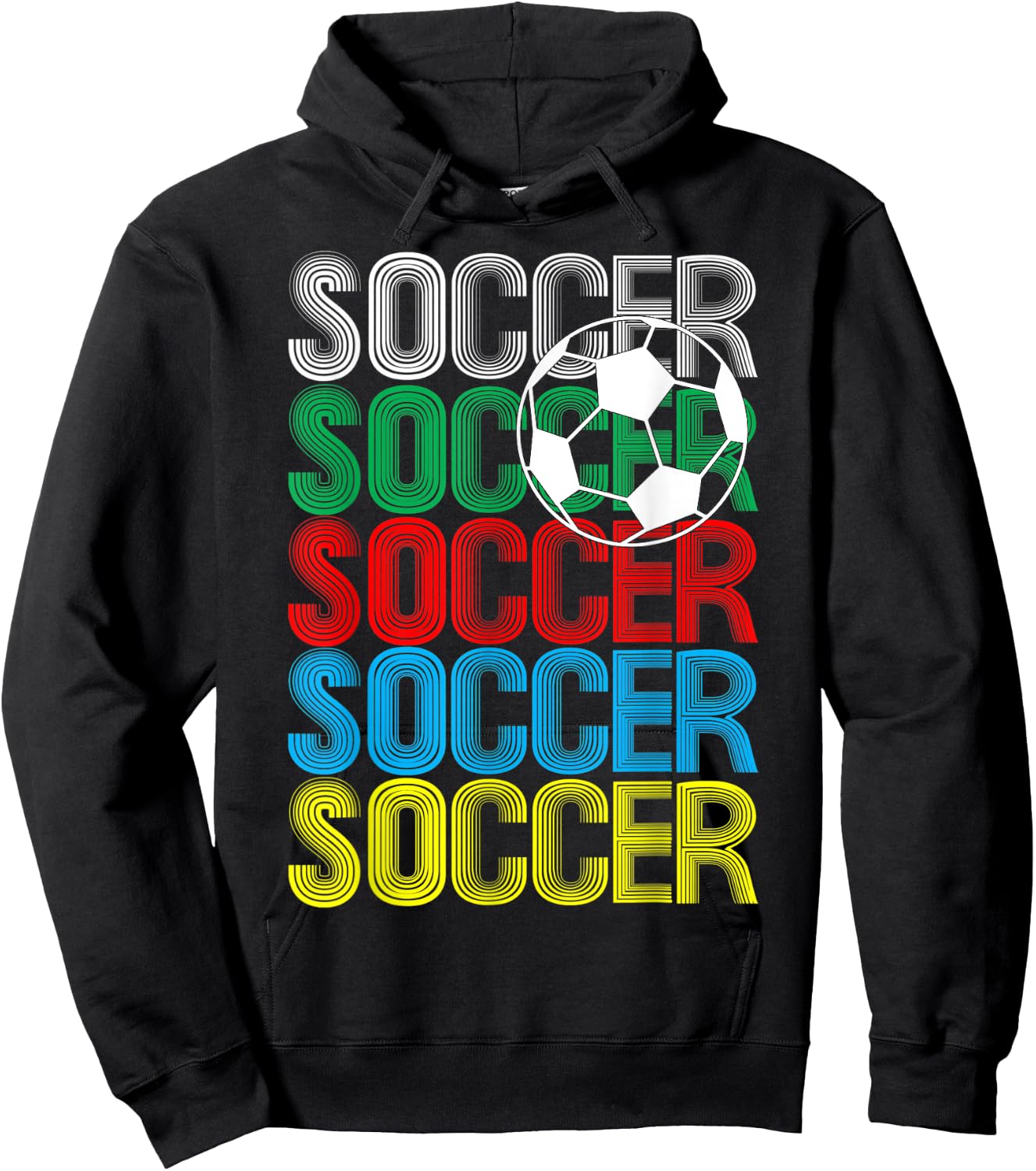 Soccer Retro Repeating Word Mark Pattern Hoodie - Hoodie | Black