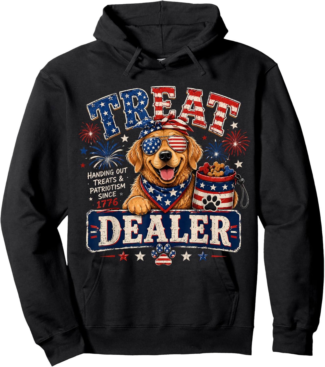 Dog Treat Dealer USA Patriotic 4th of July Golden Retriever Hoodie - Hoodie | Black