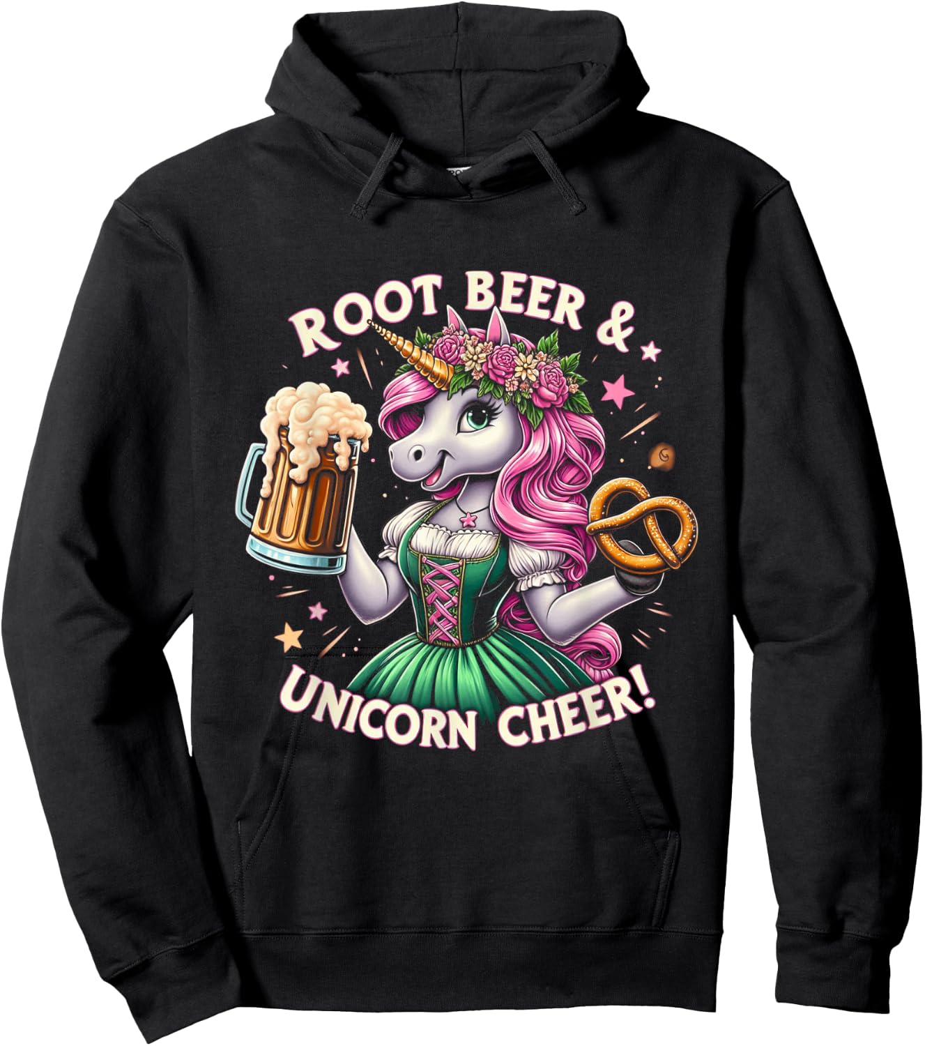 German Drindl Unicorn Beer Pretzel Funny Oktoberfest Party Hoodie - Hoodie | Black