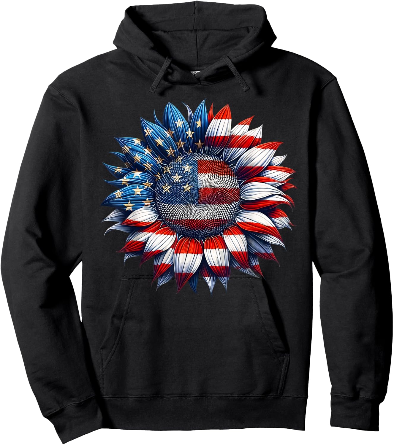 Sunflower American Flag 4th of July Women Men Merica USA Hoodie - Hoodie | Black