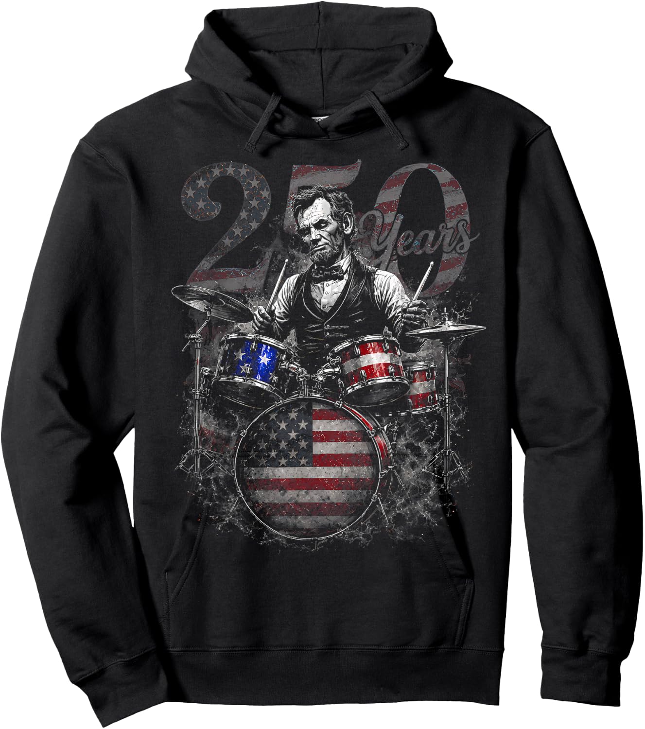 Abraham Lincoln 4th July Abe Lincoln Playing Drums 250 Years Hoodie - Hoodie | Black
