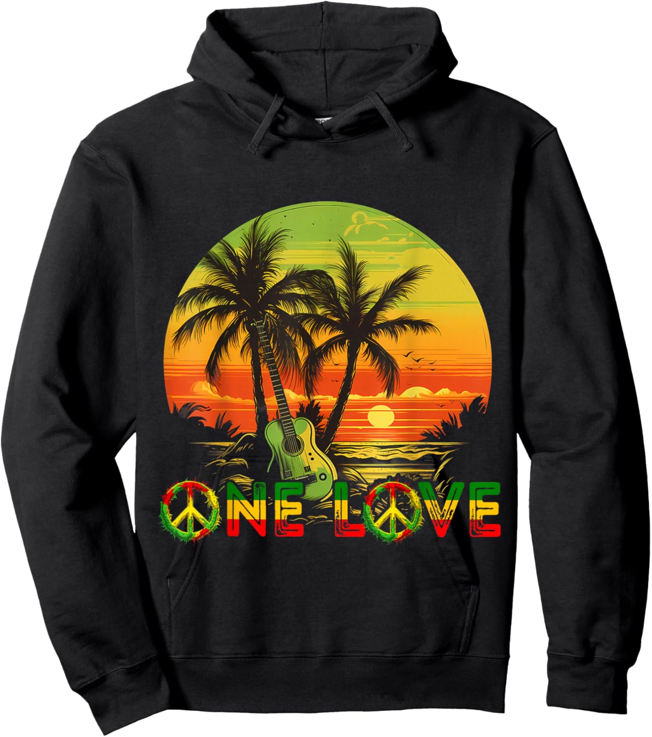 Rasta Reggae Sunset Reggae Music Guitar Guitarist Jamaica , black Hoodie - Hoodie | Black