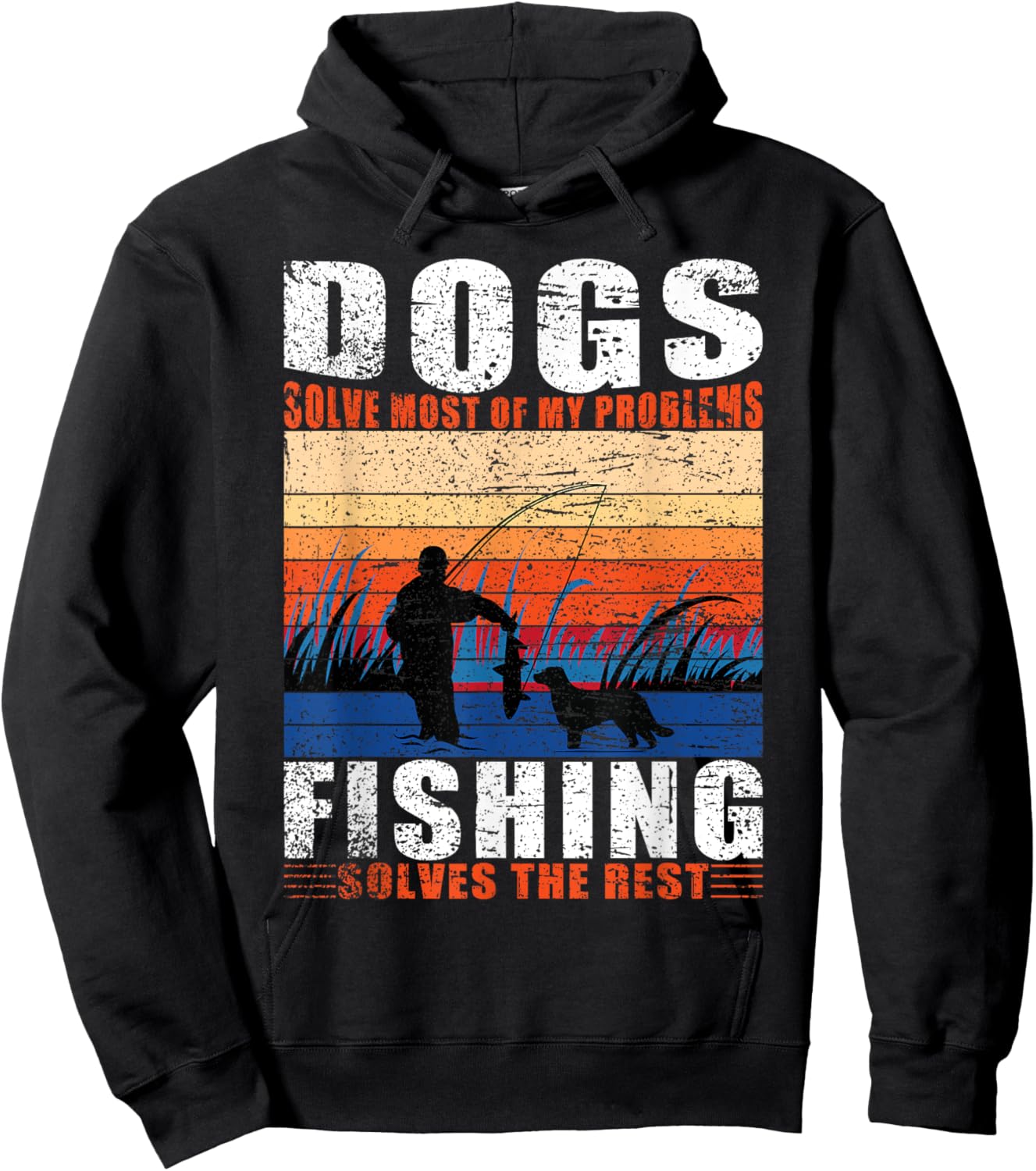 Old man Fishing Dad Dogs Hoodie - Hoodie | Black
