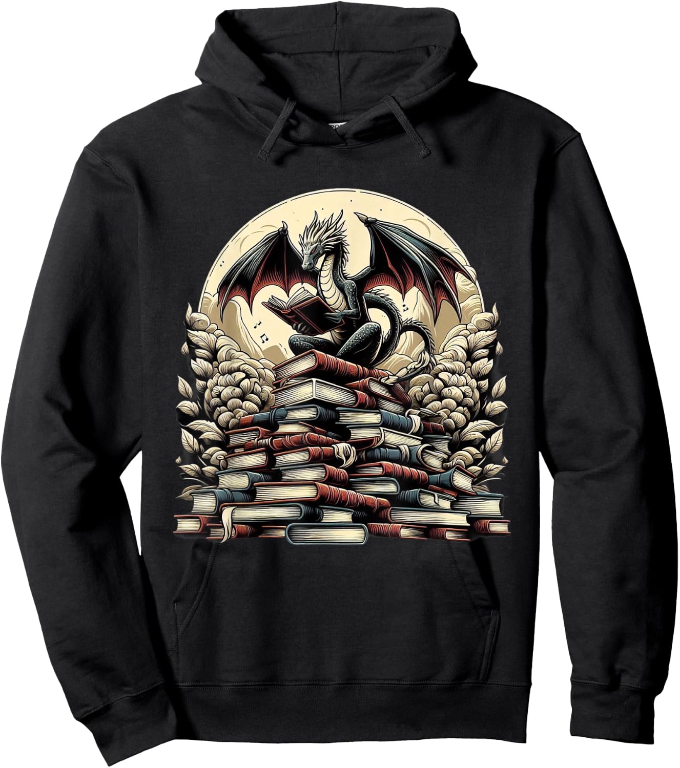 Dragon Reading a Book Dragons and Books Lover Bookworm Hoodie - Hoodie | Black