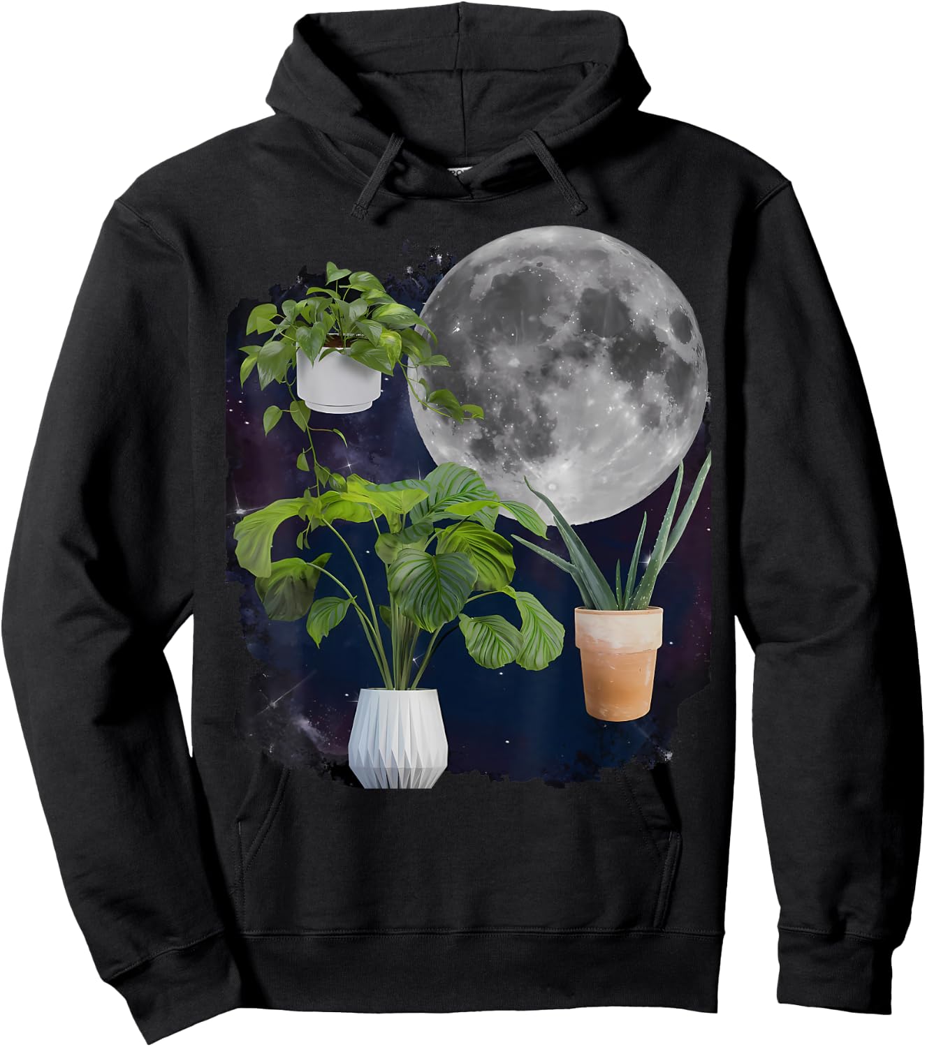 Three Potted Plants Howling At The Moon Plant Lover Gardener Hoodie - Hoodie | Black