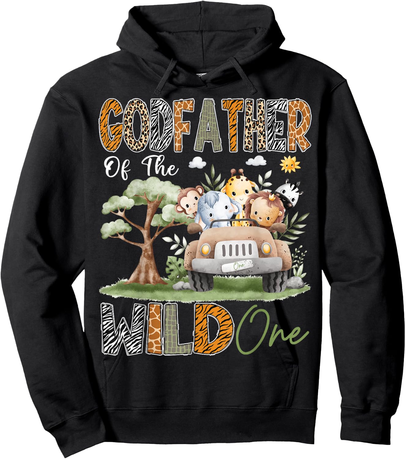 GodFather Of The Wild One 1St Birthday Safari Jungle Animal Hoodie - Hoodie | Black