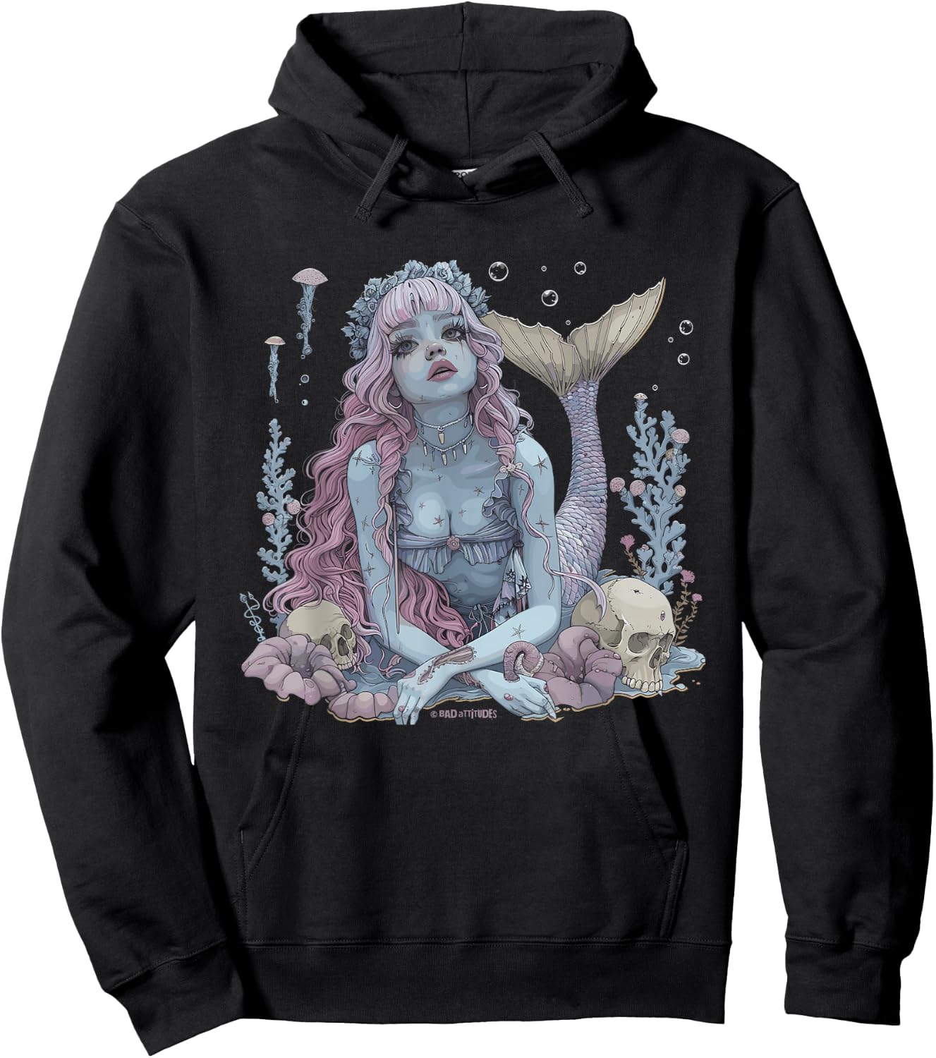 Dark Mermaid Art Gothic Mermaidcore Nautical Ocean Goth Hoodie - Hoodie | Black