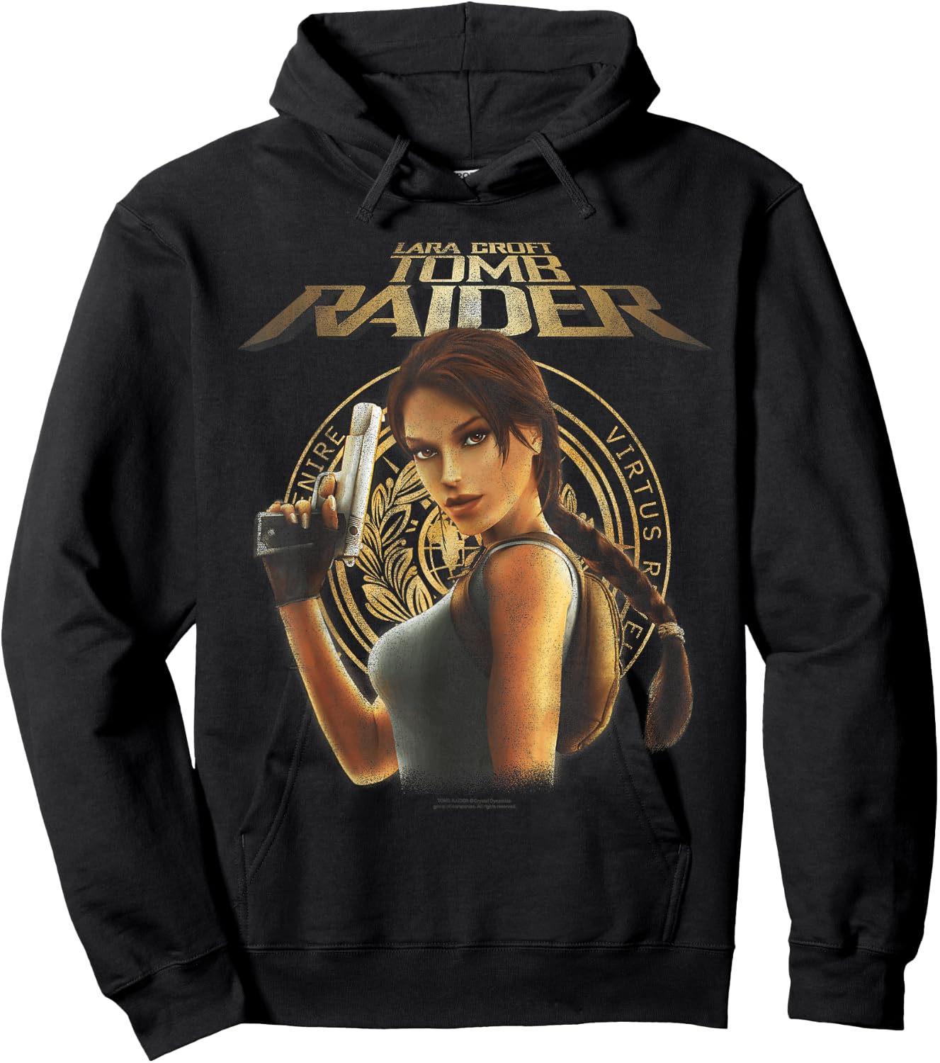 Lara Croft Portrait with Seal Retro Video Game Hoodie - Hoodie | Black