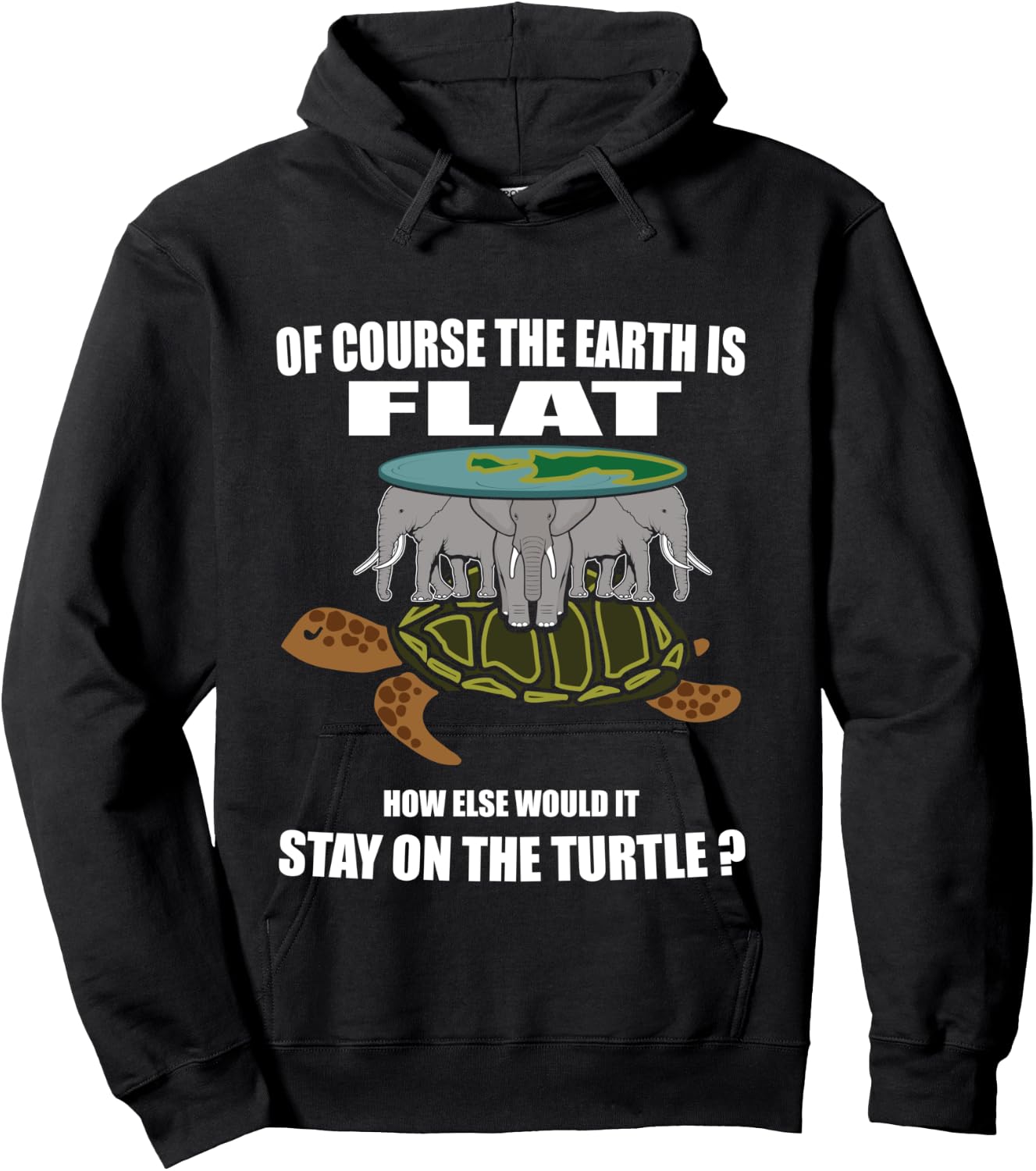 Flat Earth Theory Elephant Turtle Flat Earth Funny Science Hoodie - Hoodie | Black