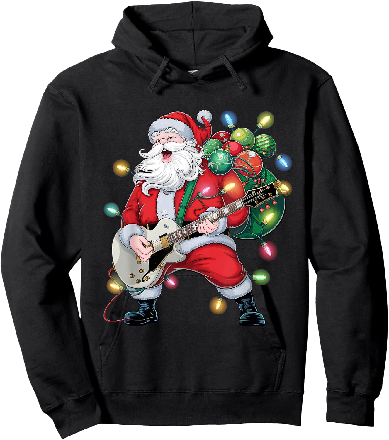Rocker Santa Claus Playing Guitar Family Christmas Pajamas Hoodie - Hoodie | Black