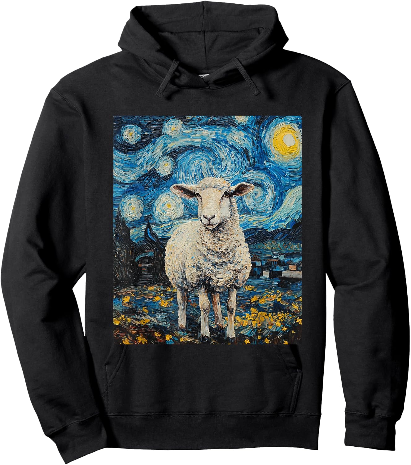 Funny Sheep Van Gogh Style Starry Night Graphic Hoodie - Hoodie | Black