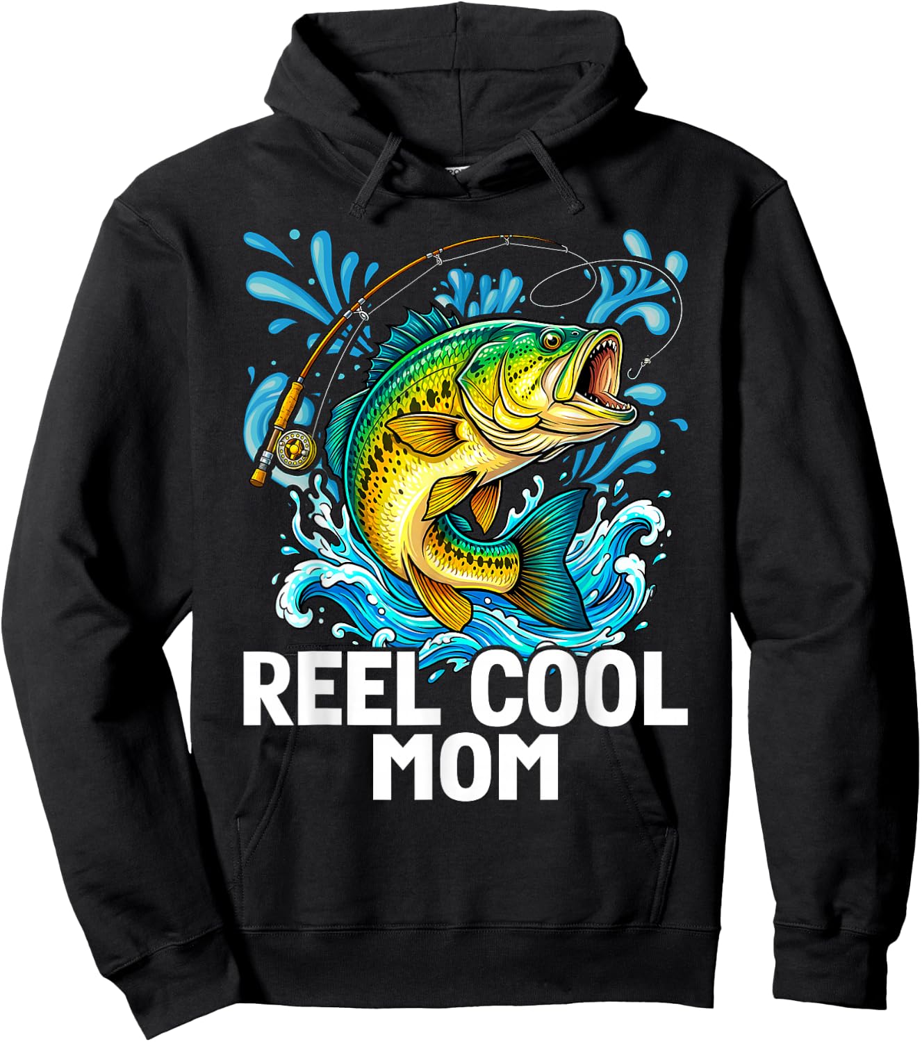 Reel Cool Mom Fishing Mom Birthday Vintage Hoodie - Hoodie | Black