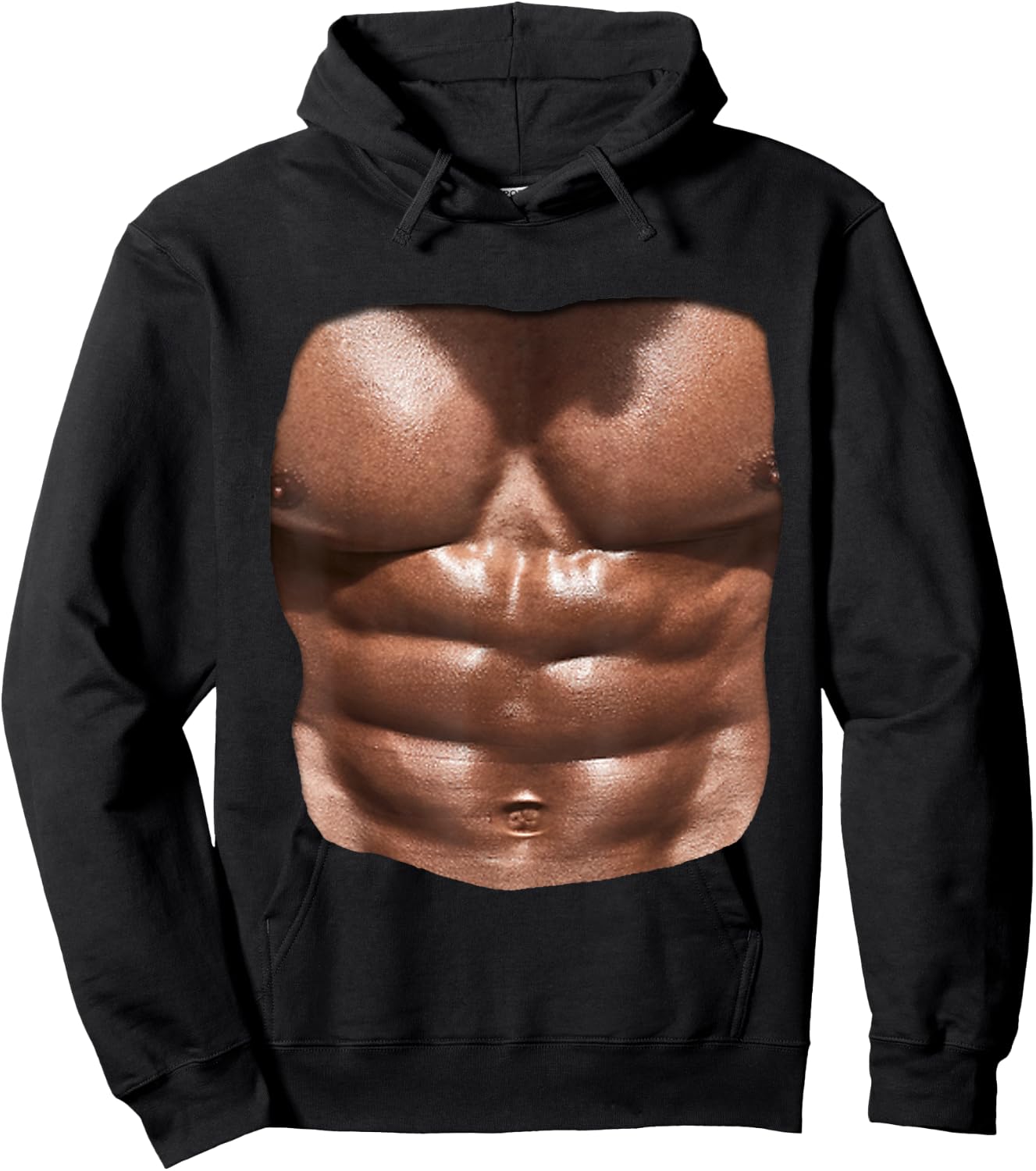 Fake Muscle Under Clothes Shirt Chest Six Pack Abs Hoodie - Hoodie | Black
