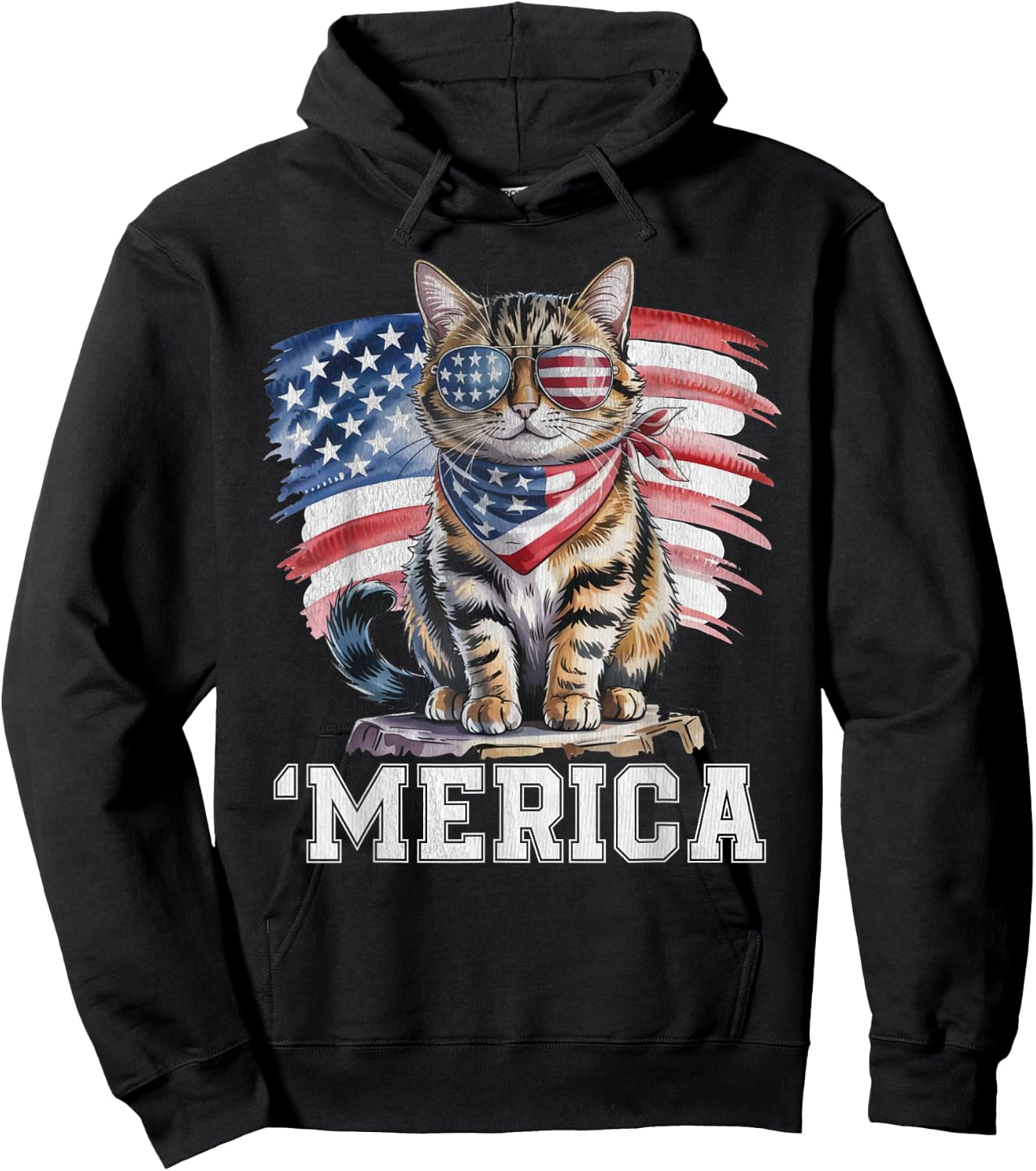 USA 'Merica Cat 4th of July Men Women Kids Funny Patriotic Hoodie - Hoodie | Black
